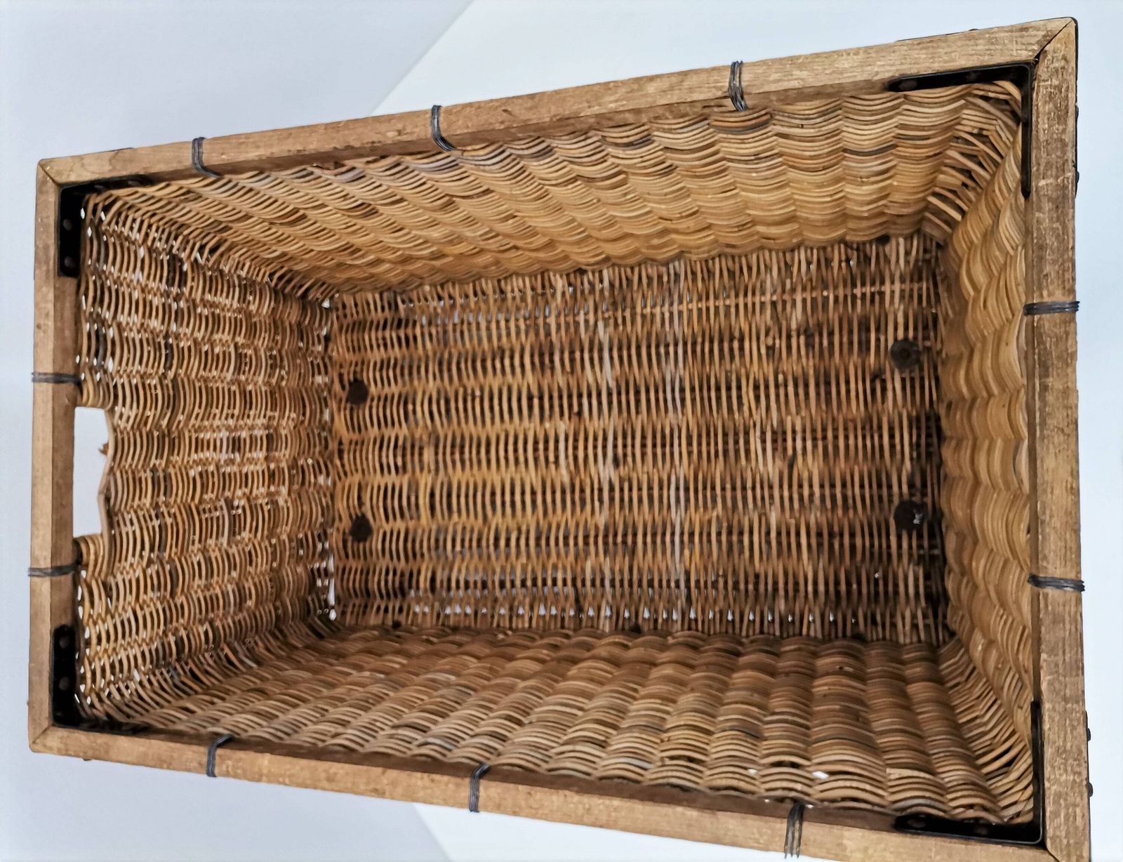 Large Wicker Trolley On Wheels / Industrial Cart From 40s 50s Yugoslavia / Wicker Laundry Trolley photo vinterior