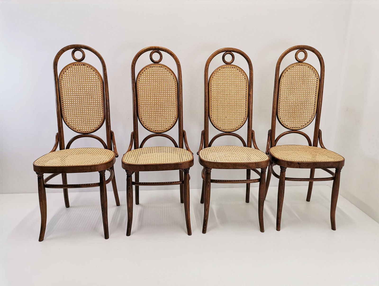 1 Of 4 Thonet No. 17 High Back Dining Chairs / 80s Yugoslavia Dining Table Set / Mid Century Modern Home / Bentwood And Rattan Dining Chair photo furniture