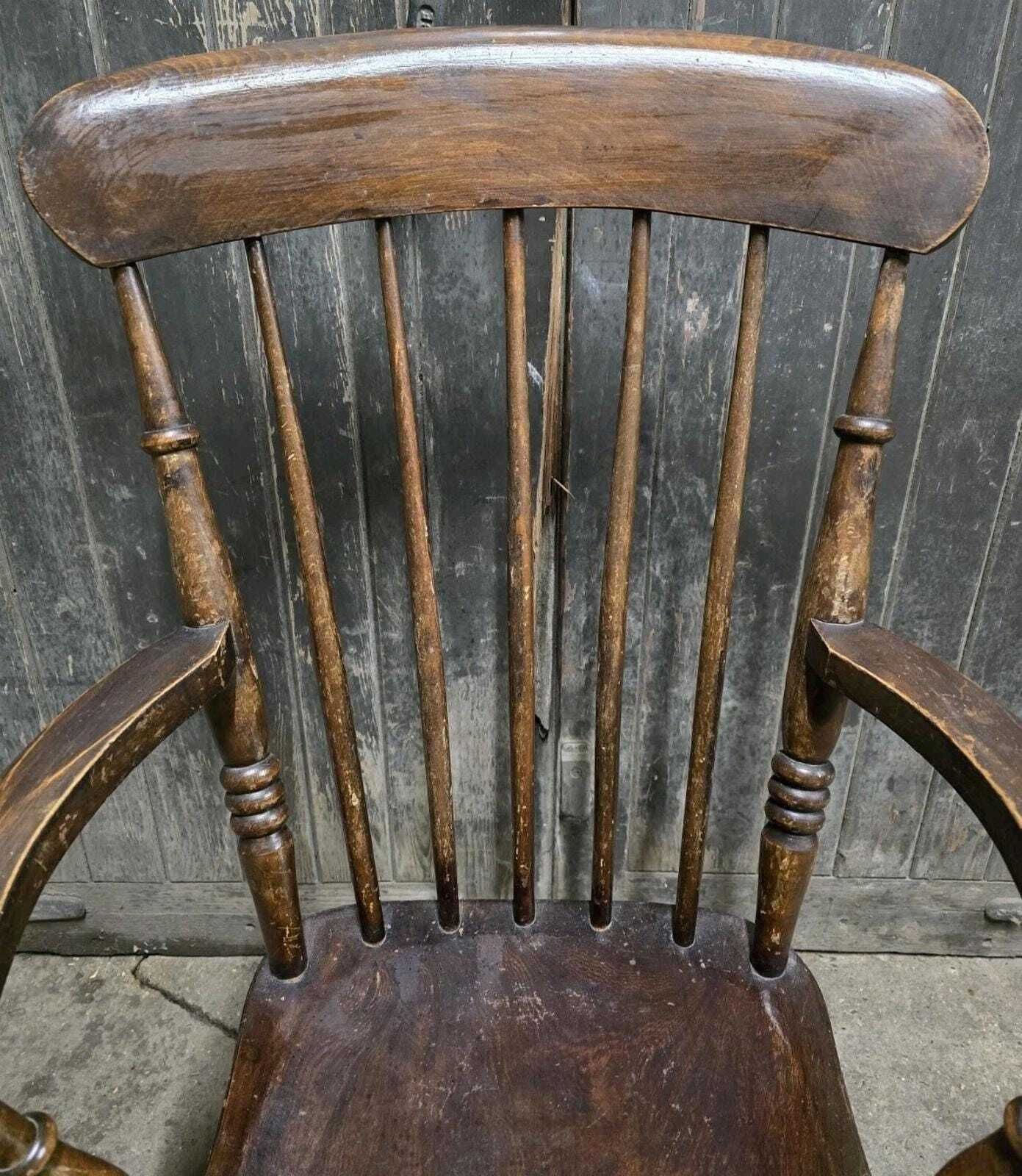 Antique 19th Century Victorian Elm Windsor Chair Armchair photo for sale