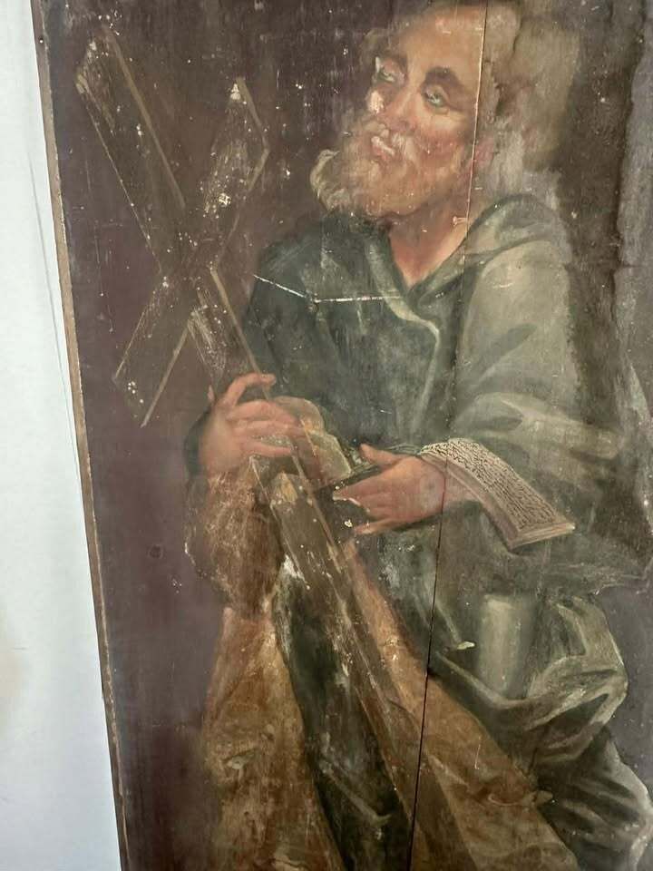 17/18th Century Polychrome Painted Pine Ecclesiastical Panel Depicting St Jude photo for sale