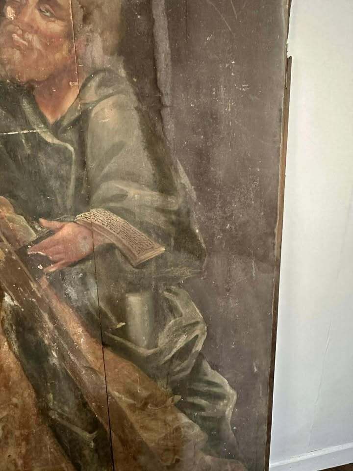 photo vinterior 17/18th Century Polychrome Painted Pine Ecclesiastical Panel Depicting St Jude