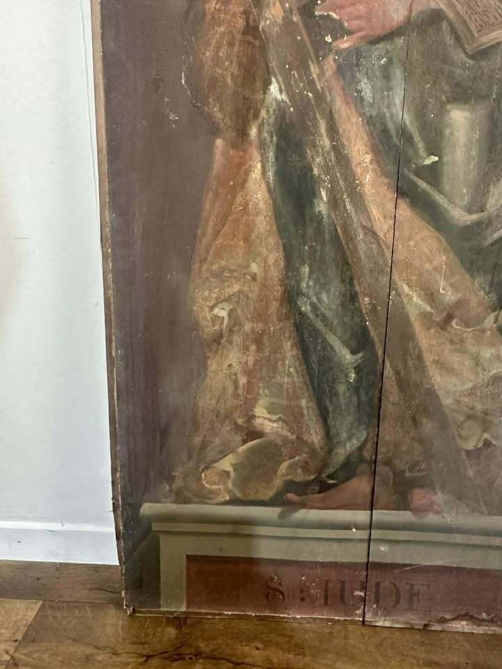 photo buy 17/18th Century Polychrome Painted Pine Ecclesiastical Panel Depicting St Jude