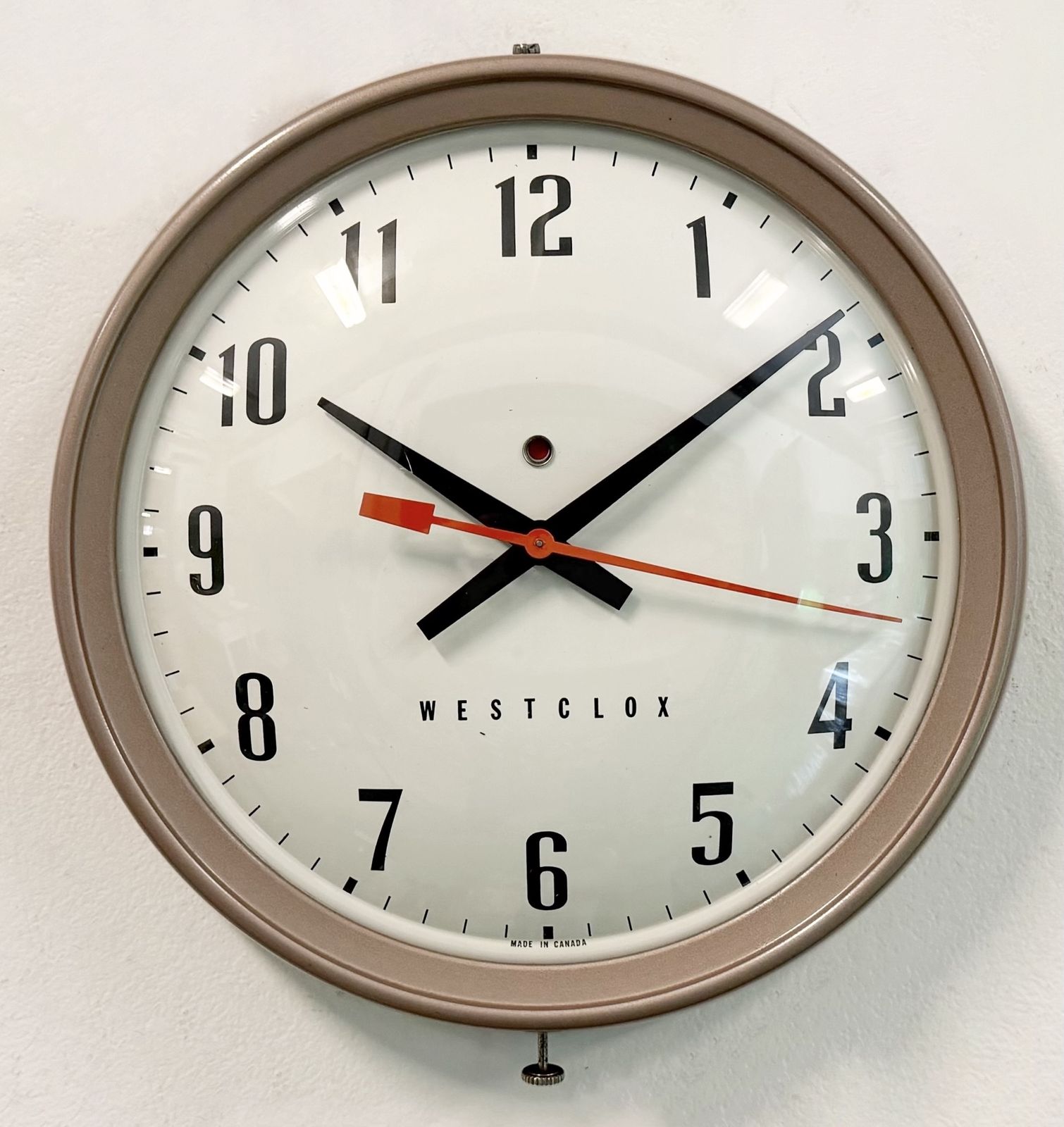 Brown Industrial Electric Station Wall Clock From Westclox , 1960s photo for sale