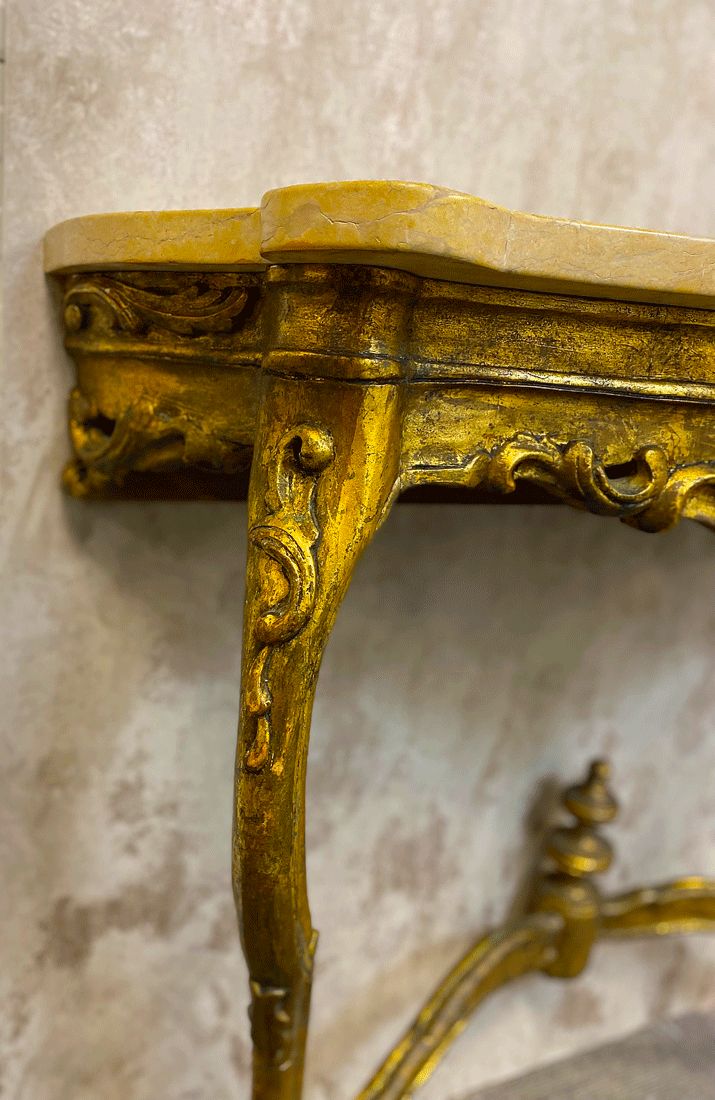 Pair Of Late 19th–Early 20th Century Rococo Revival Giltwood Console Tables With Siena Marble Tops photo Furniture