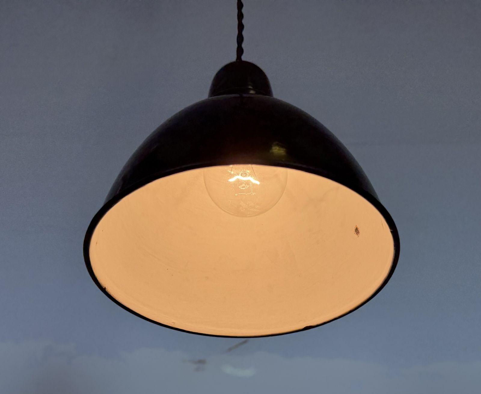 Lighting Small Industrial Black Enamel Ceiling Lamp, 1950s, 2x photo