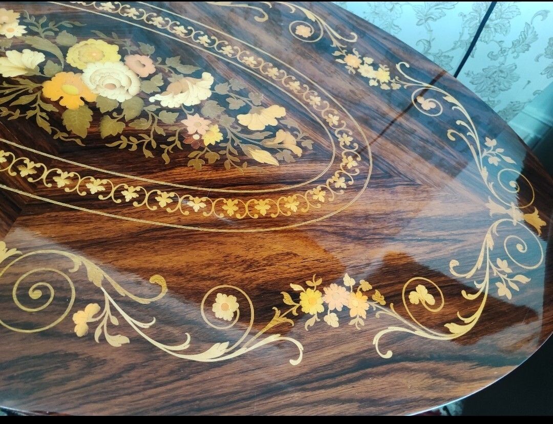 Meticulously Inlaid Italian Oval Coffee photo furniture