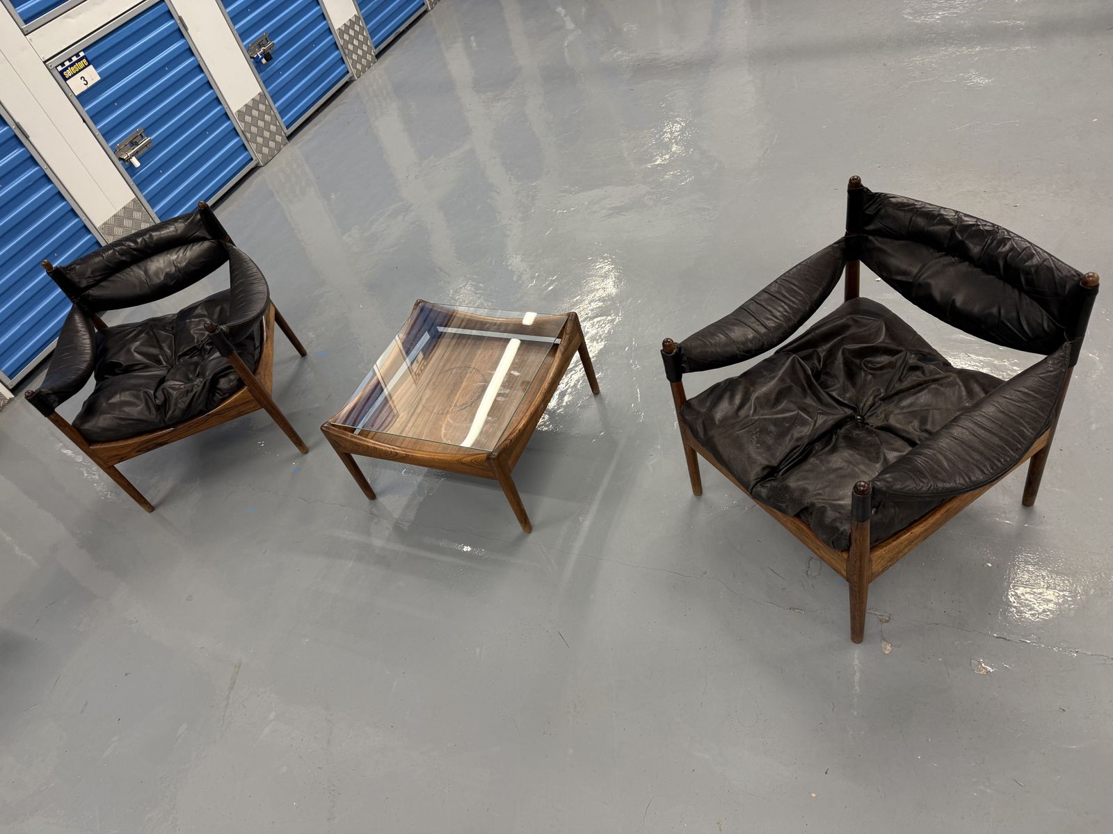 Danish Mid Century “Modus” Lounge Chairs + Table By Kristian Somer Vedel – Rosewood – Original Leather – Project Condition