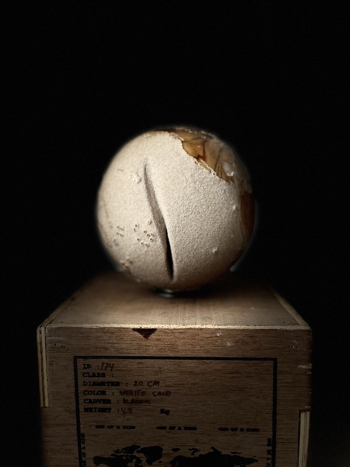 White Teak Wood & Volcanic Sand Globe By Bruno Helgen  Id 174  Wood Globe Sculpture photo Art