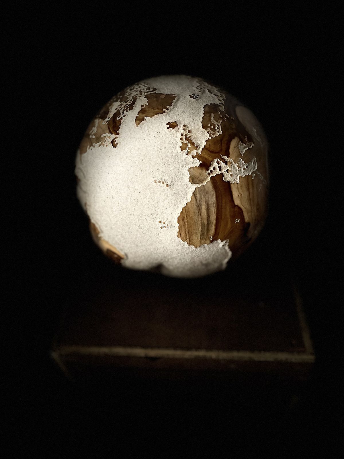 White Teak Wood & Volcanic Sand Globe By Bruno Helgen  Id 174  Wood Globe Sculpture photo vintage