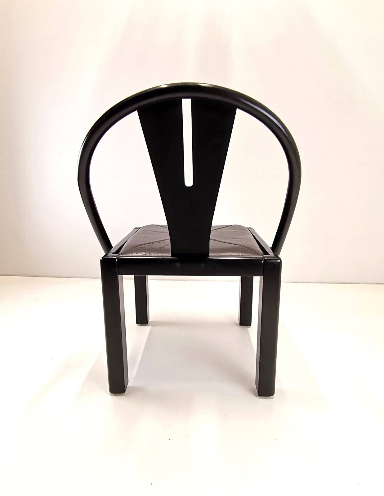 Rare Postmodern Dining Chair / Italian Design / Solid Wood And Leather Seat / Dining Office Chairs / 80s Italy photo Furniture
