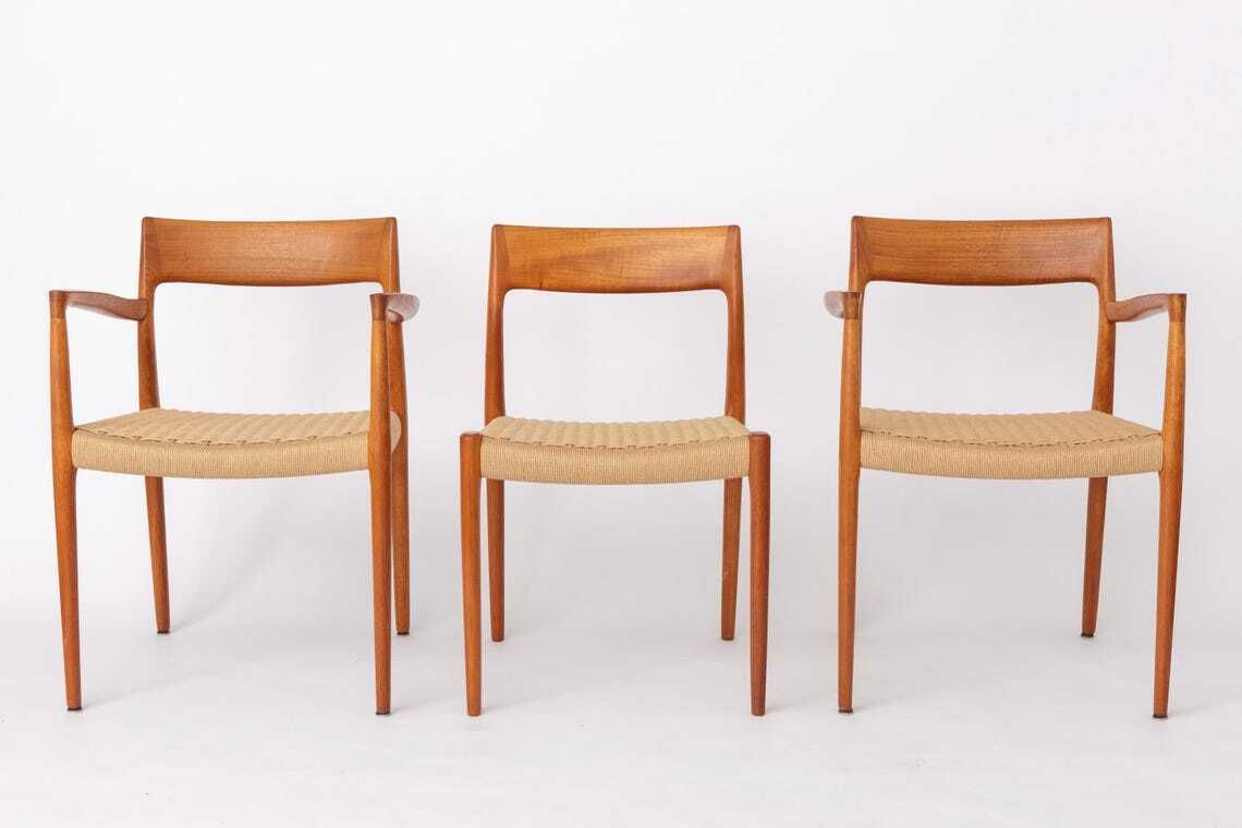 Niels Møller Dining Chair Set (6) – Models 77 & 57, Teak, Danish Cord, Mid Century Modern, Denmark photo furniture