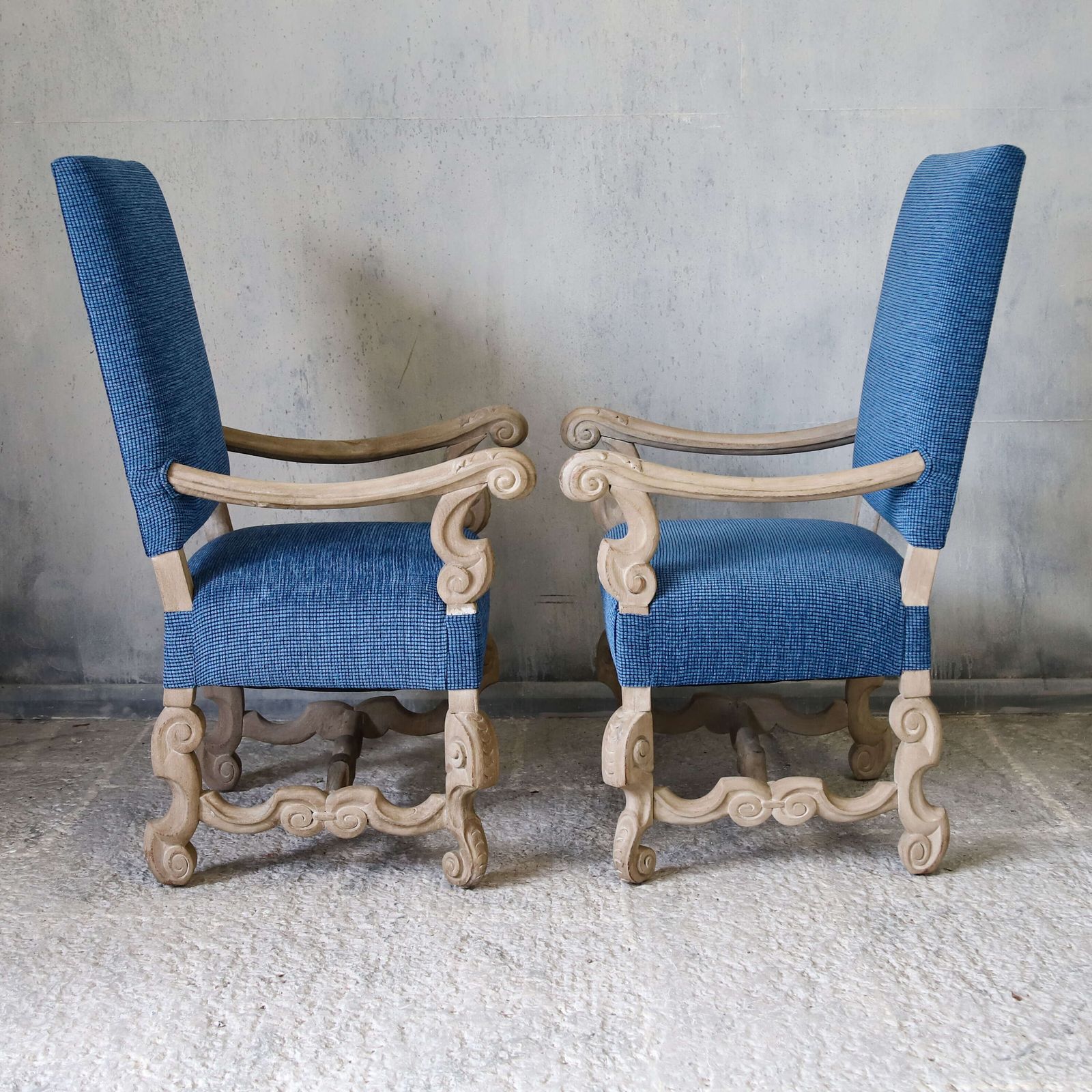 Pair Of 19th Century Dutch Carved Walnut Sculptural & High Back Armchairs   Reupholstered photo Furniture