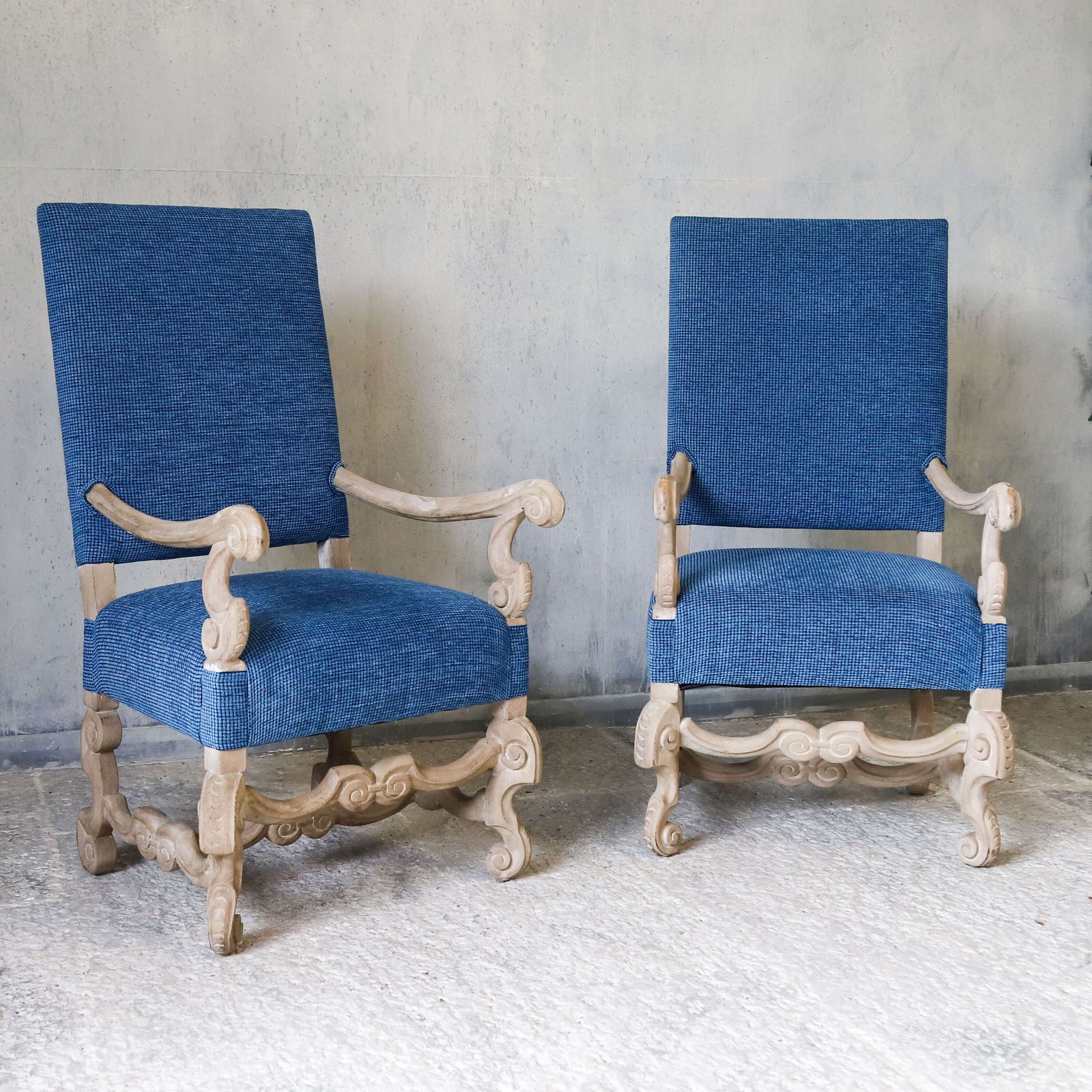 photo furniture Pair Of 19th Century Dutch Carved Walnut Sculptural & High Back Armchairs   Reupholstered