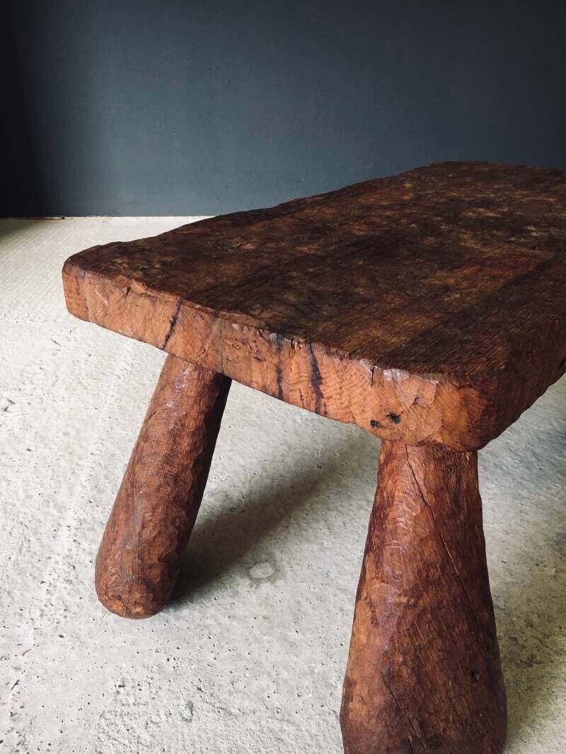 photo for sale Brutalist Hand Crafted Carved Oak Coffee Table, Belgium 1960's