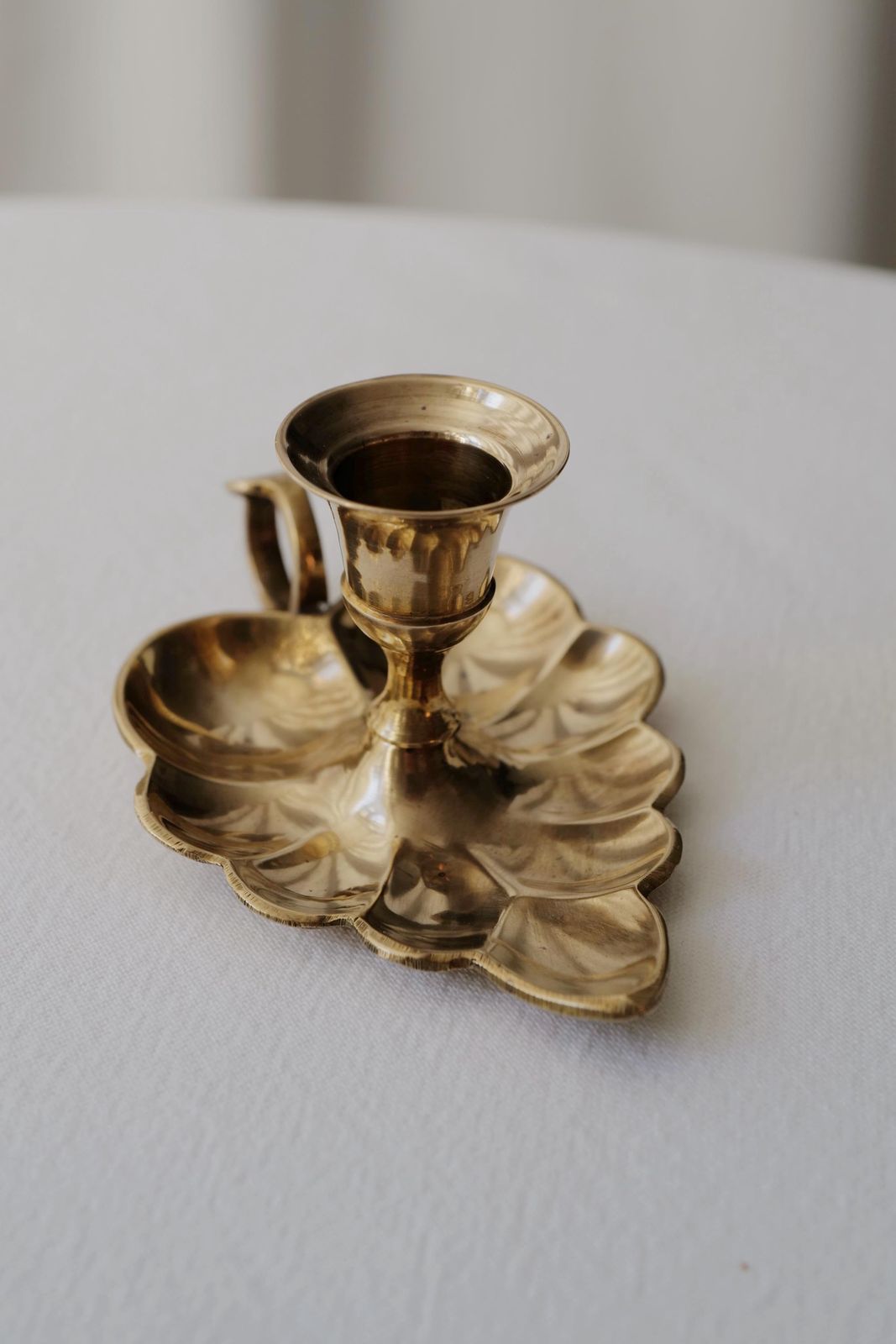 Vintage Brass Leaf Candle Holder With Handle & Gift Candles photo vinterior