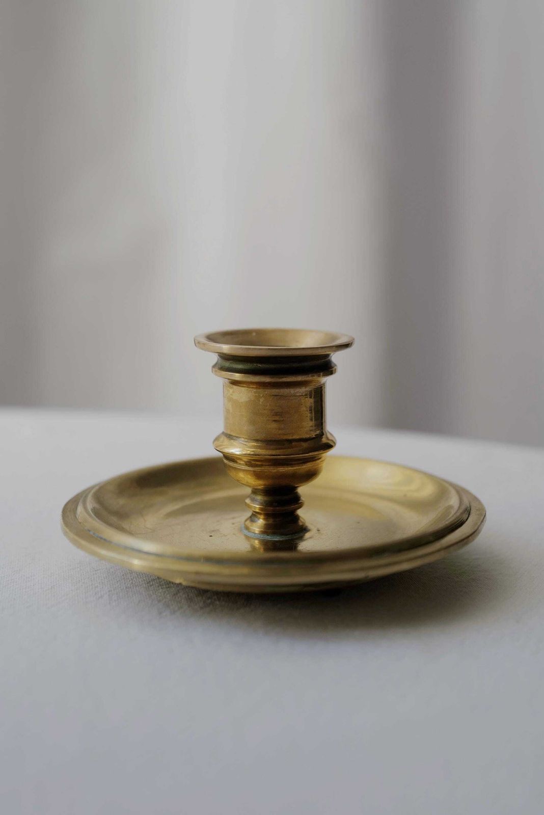 French Vintage Brass Candleholder With Handle: Includes 3 Pastel Candles photo for sale