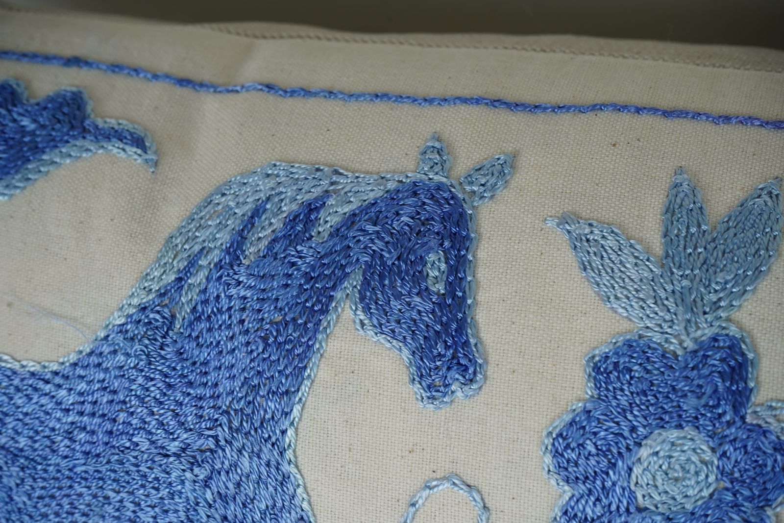 Vintage Suzani Horse Pillow Cover, Uzbek Cotton, Handmade In Turkey photo Textiles