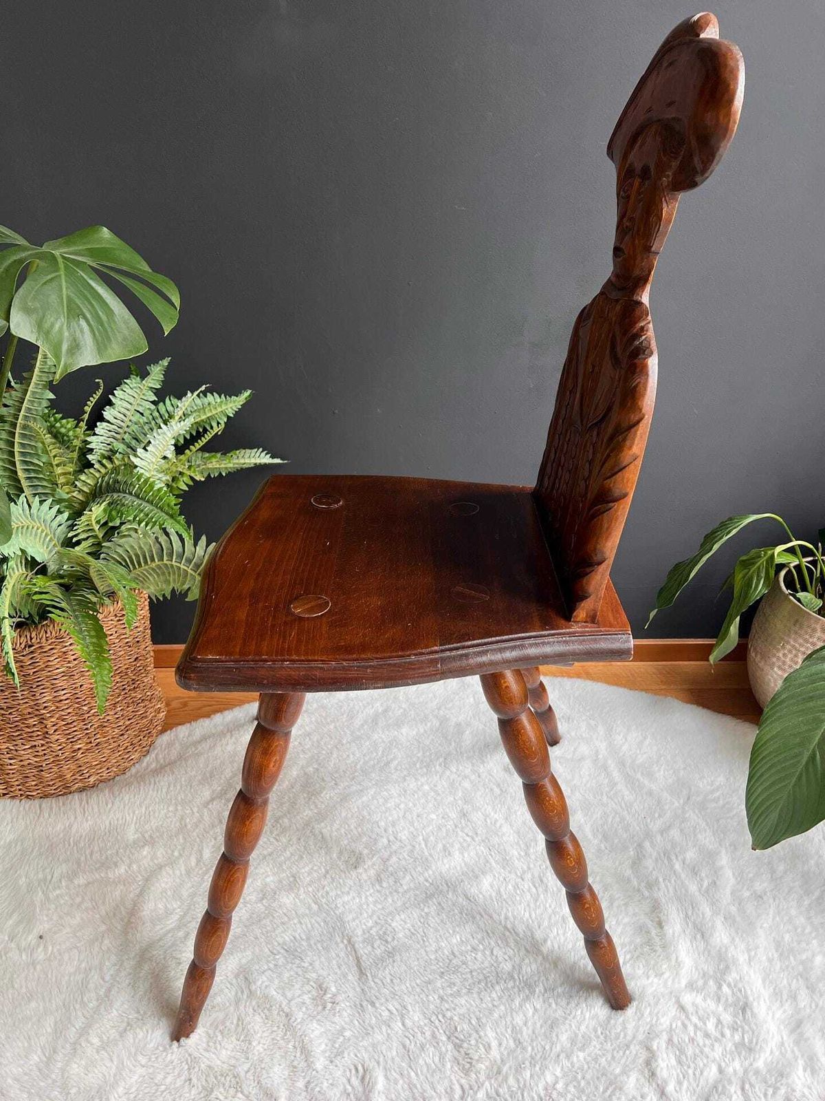 Antique Folk Art Chair – French Alsatian Chair, Bobbin Legs photo 830.0