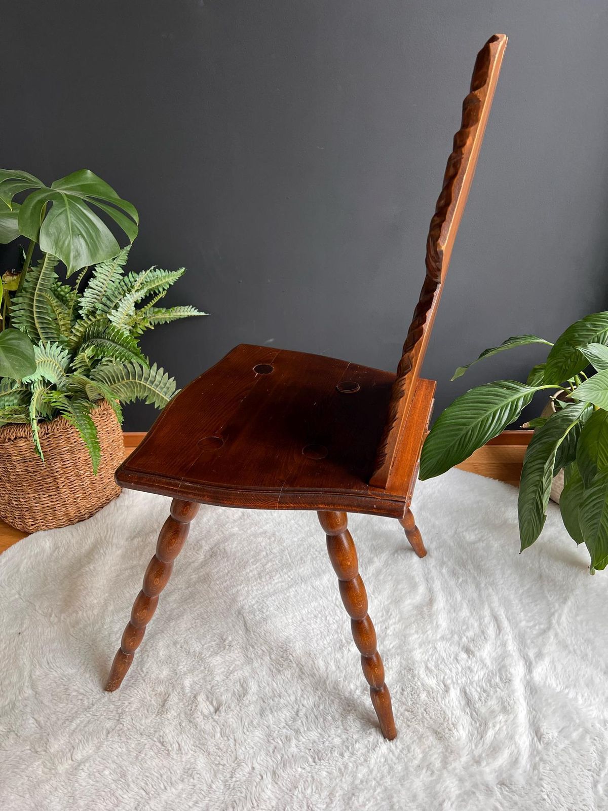 Antique French Alsatian Carved Oak Chair   Folk Art Country Farmhouse Accent Chair photo for sale