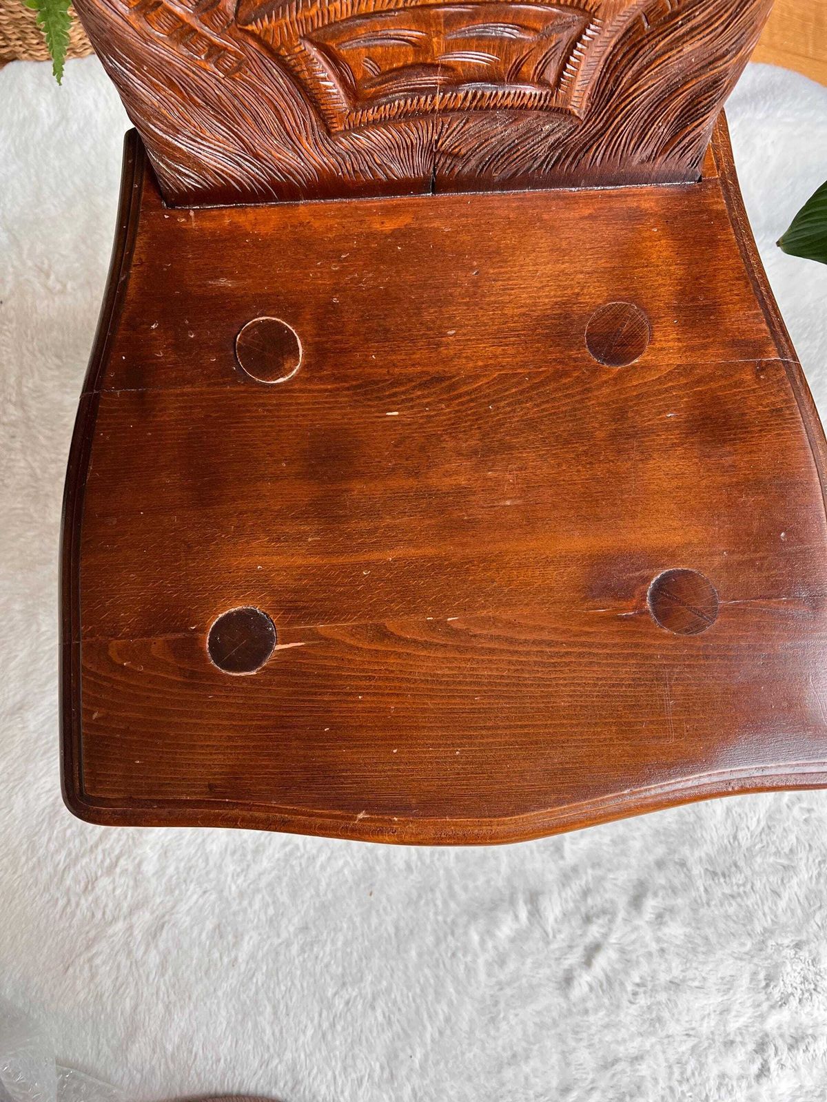 photo furniture Antique French Alsatian Carved Oak Chair   Folk Art Country Farmhouse Accent Chair