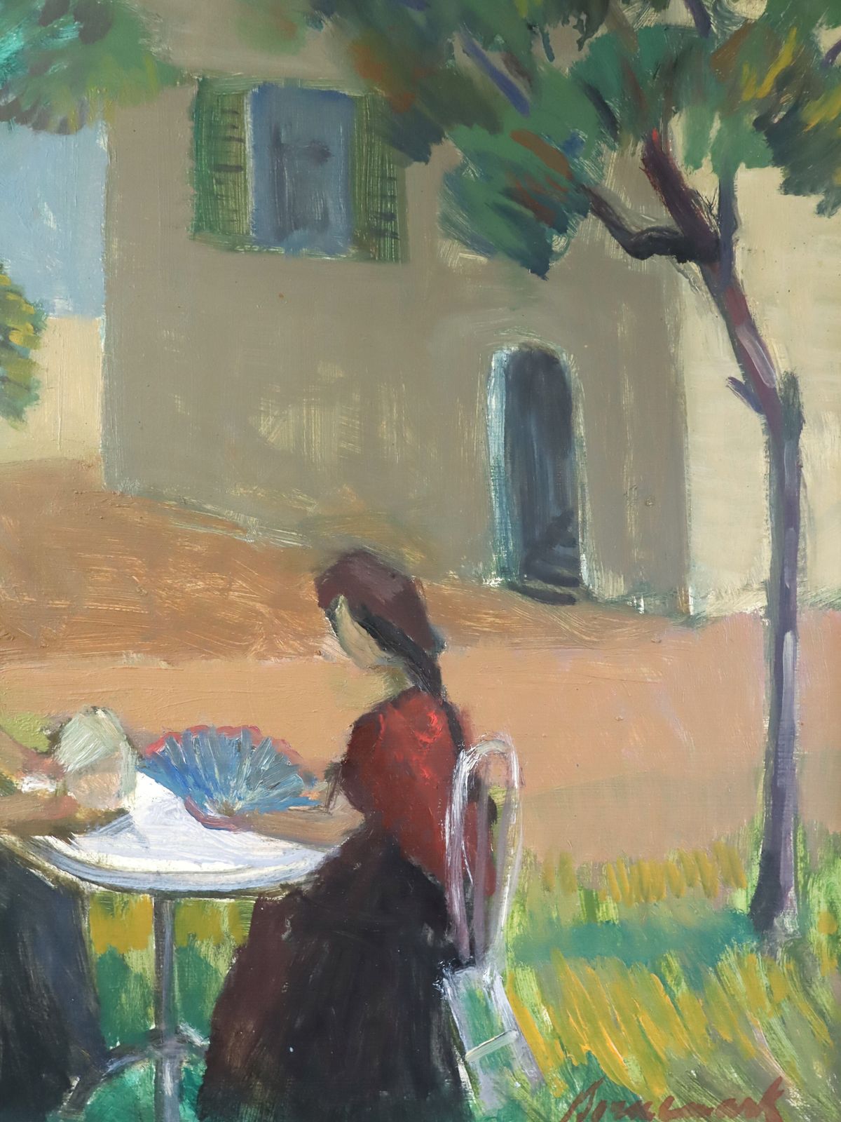 Garden Gathering Oil Painting, Mid 20th Century photo vinterior
