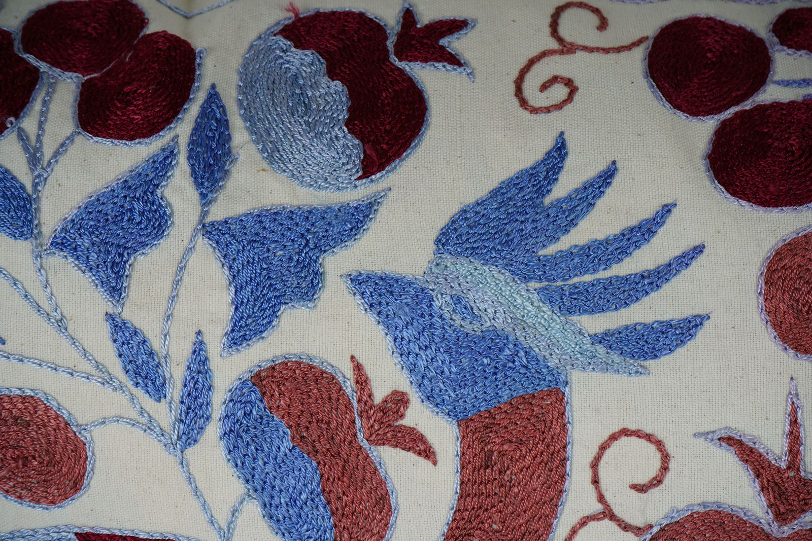 Hand Embroidered Suzani Lumbar Pillow Cover – Vintage Uzbek Peacock Design photo 100.0