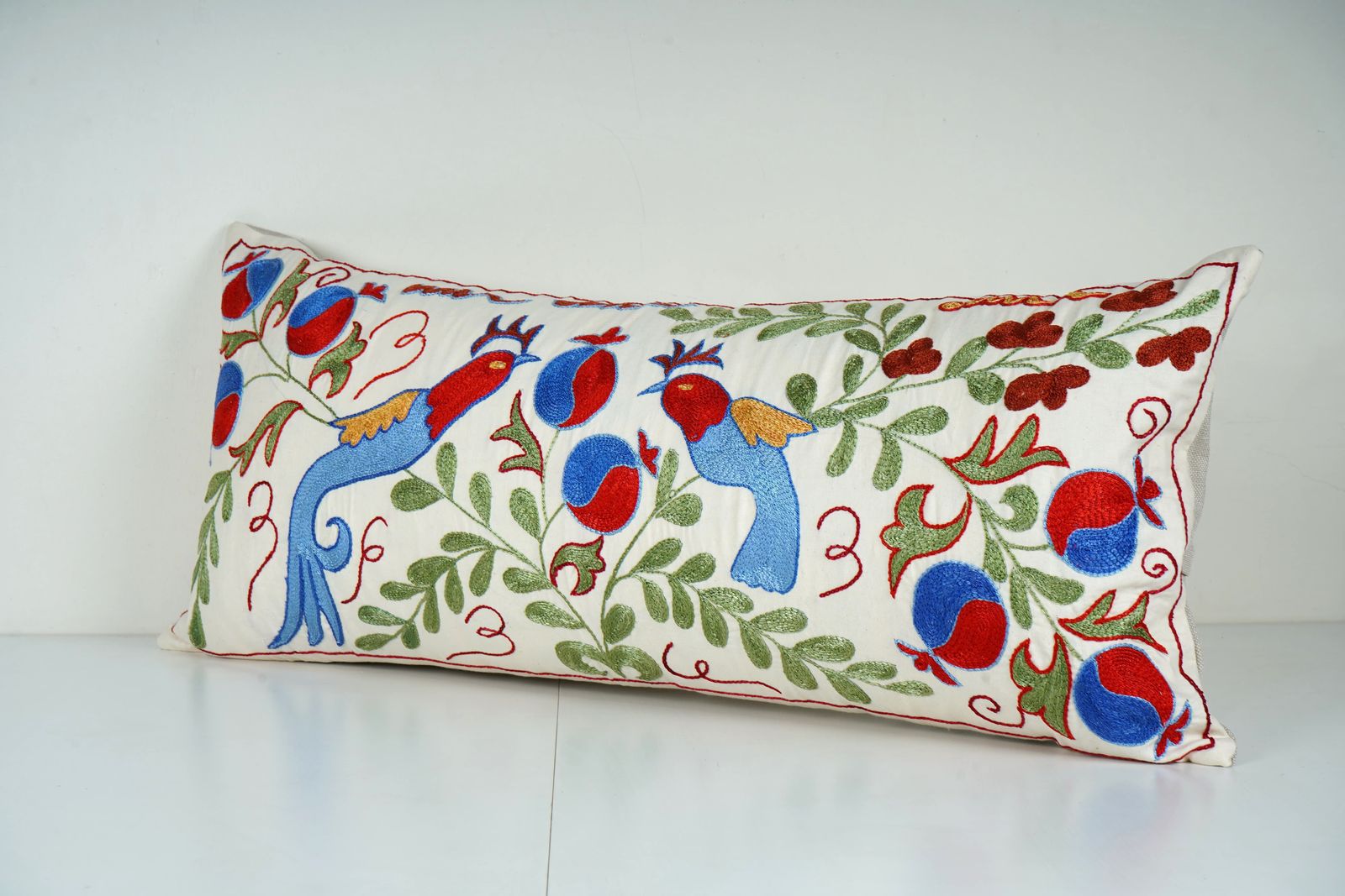 Hand Embroidered Suzani Pillow Cover – Bird & Pomegranate Design photo for sale