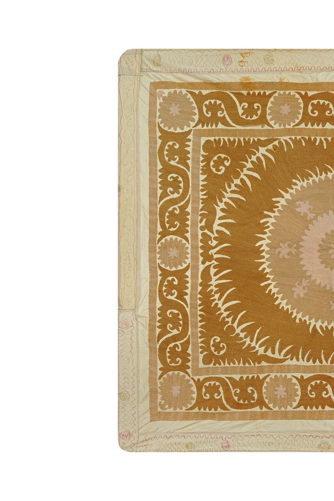 Suzani From Samarkand Uzbekistan, Early 20th Century Pastel Old Embroidery Uzbek Fabric 3'5'' X 3'9'' photo vintage