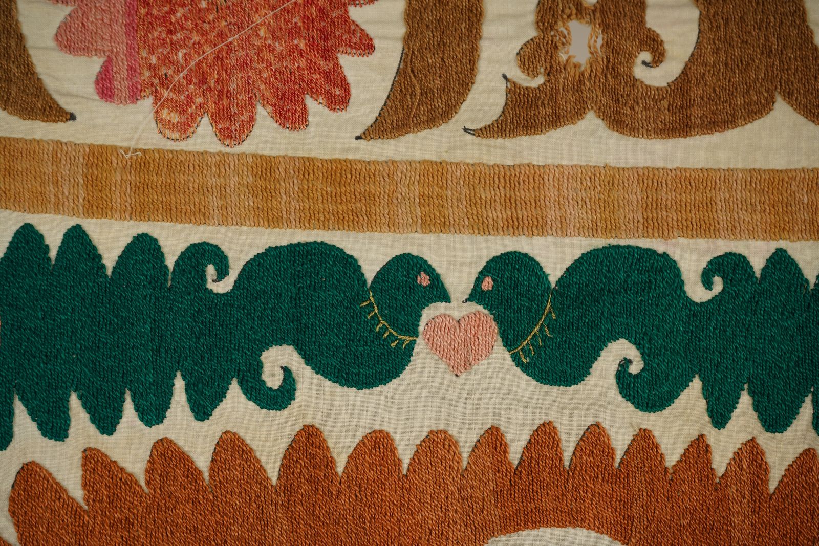 Vintage Suzani Wall Hanging: Uzbek Cotton Embroidery, Beige Bohemian Tapestry photo for sale