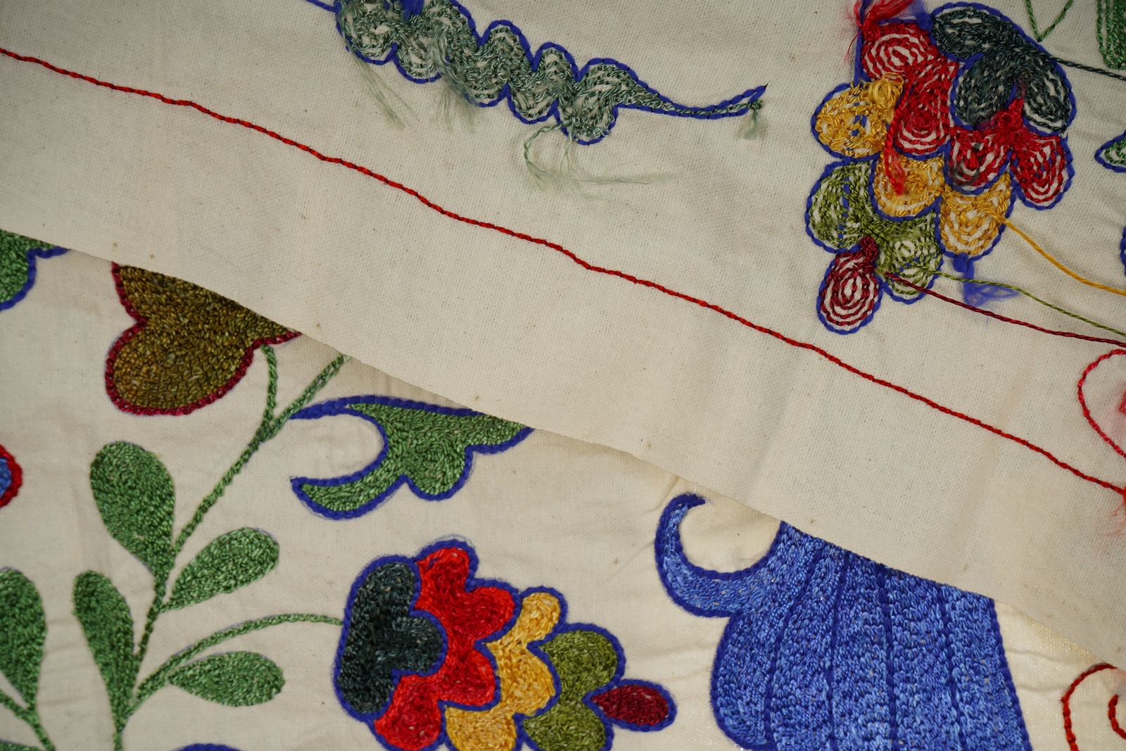 Handmade Bird Pictorial Suzani Table Runner, Tribal Tablecloth 1'5'' X 2'9'' photo vintage