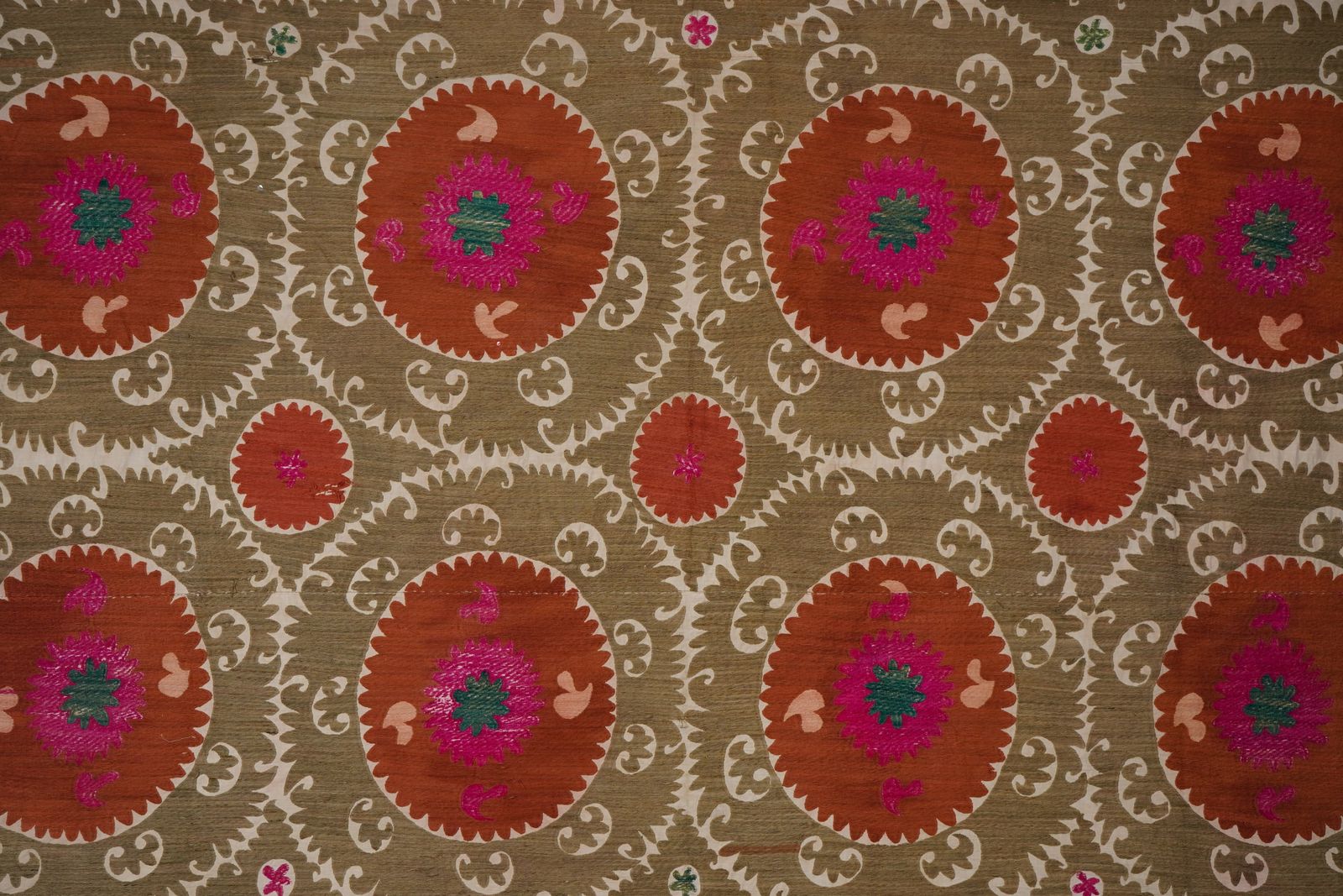 Decorative Suzani Embroidery | Olive Green Living Room Wall Hanging 6'11'' X 10'3'' photo for sale