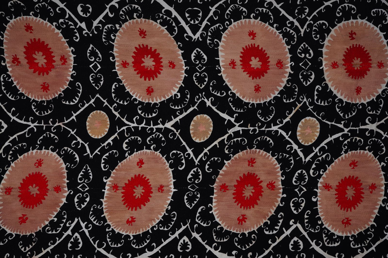 Vintage Black Suzani Wall Hanging, Ctton Embroidery, Extra Large Bedspread 7'2'' X 10'8'' photo buy
