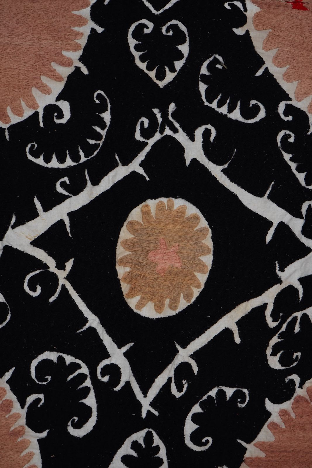 495.0 Vintage Black Suzani Wall Hanging, Ctton Embroidery, Extra Large Bedspread 7'2'' X 10'8'' photo