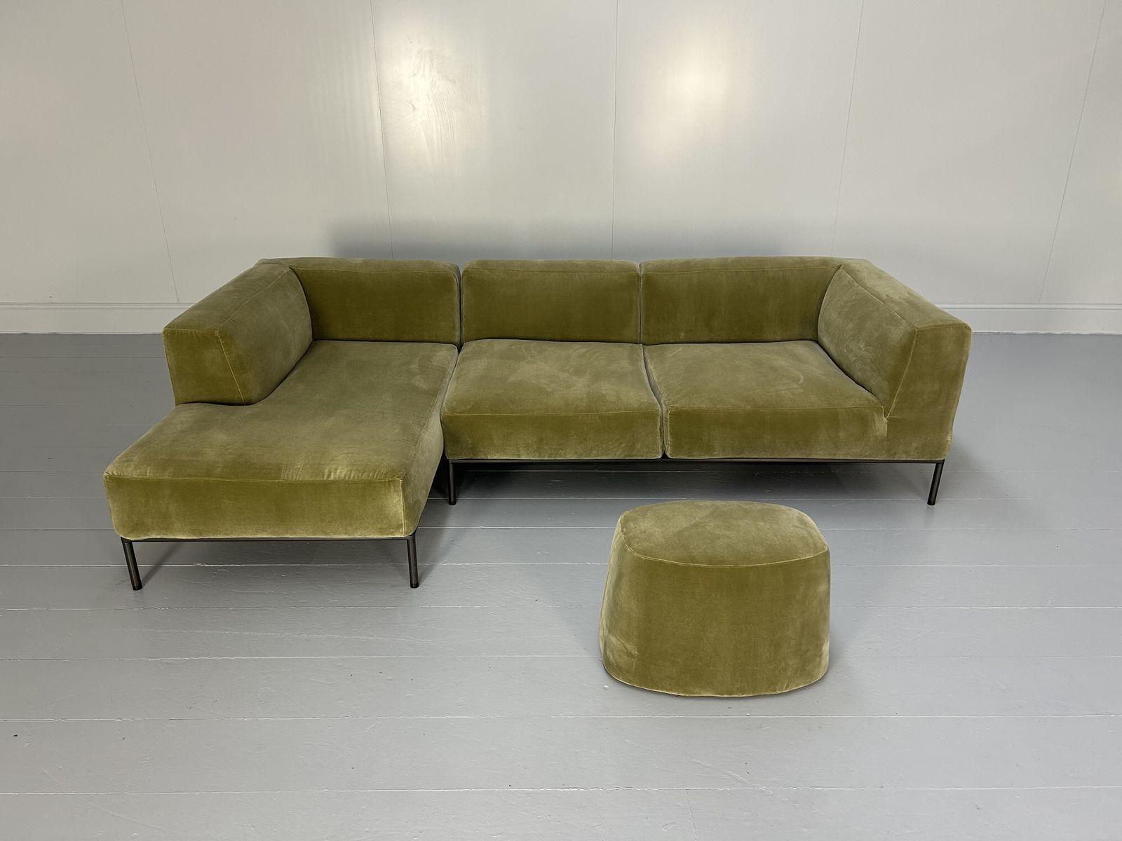 B&B Italia "Michel Effe" L Shape Sofa, Chaise And Footstools In Sage Velvet photo for sale