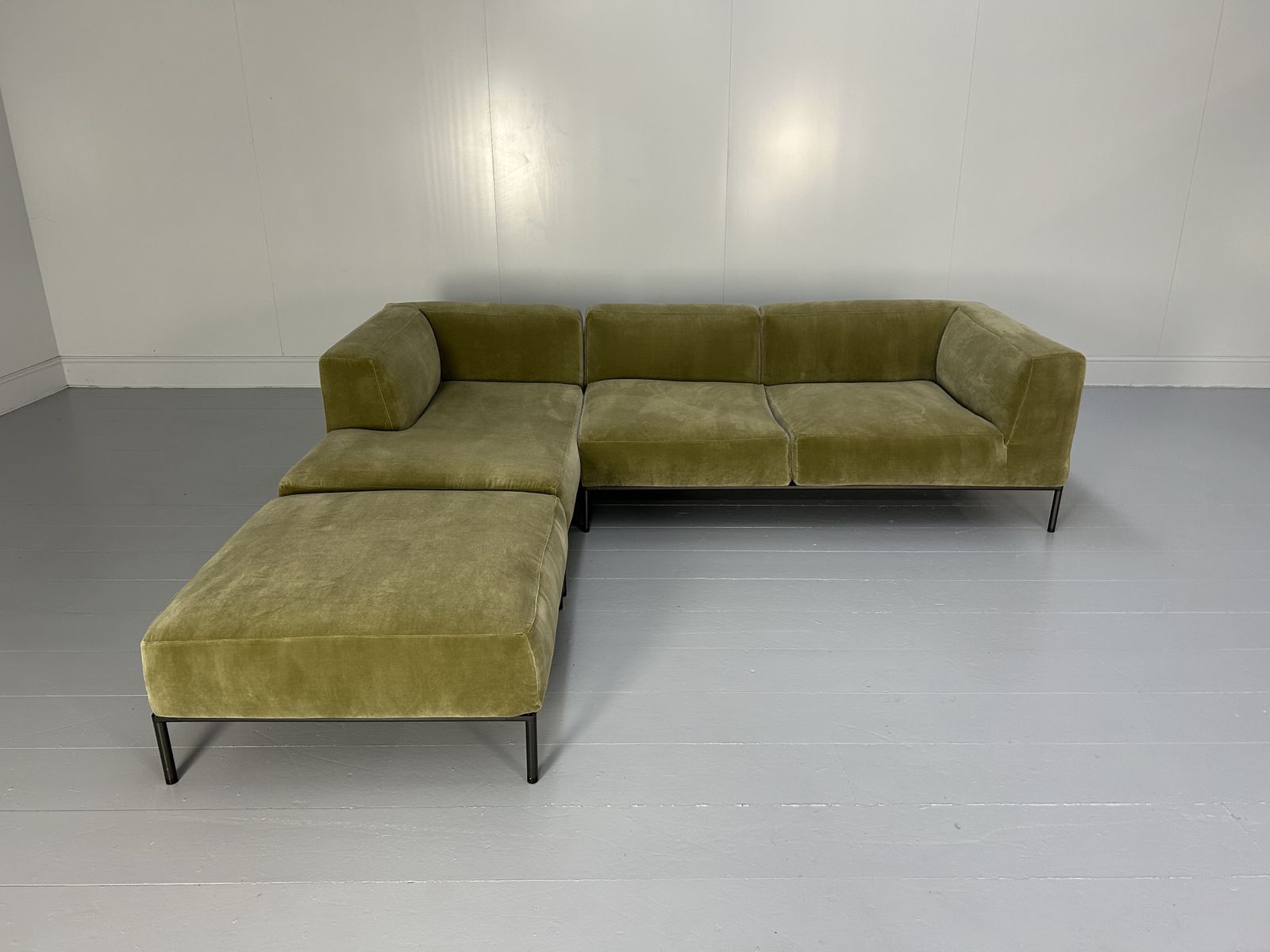 B&B Italia "Michel Effe" L Shape Sofa, Chaise And Footstools In Sage Velvet photo vinterior