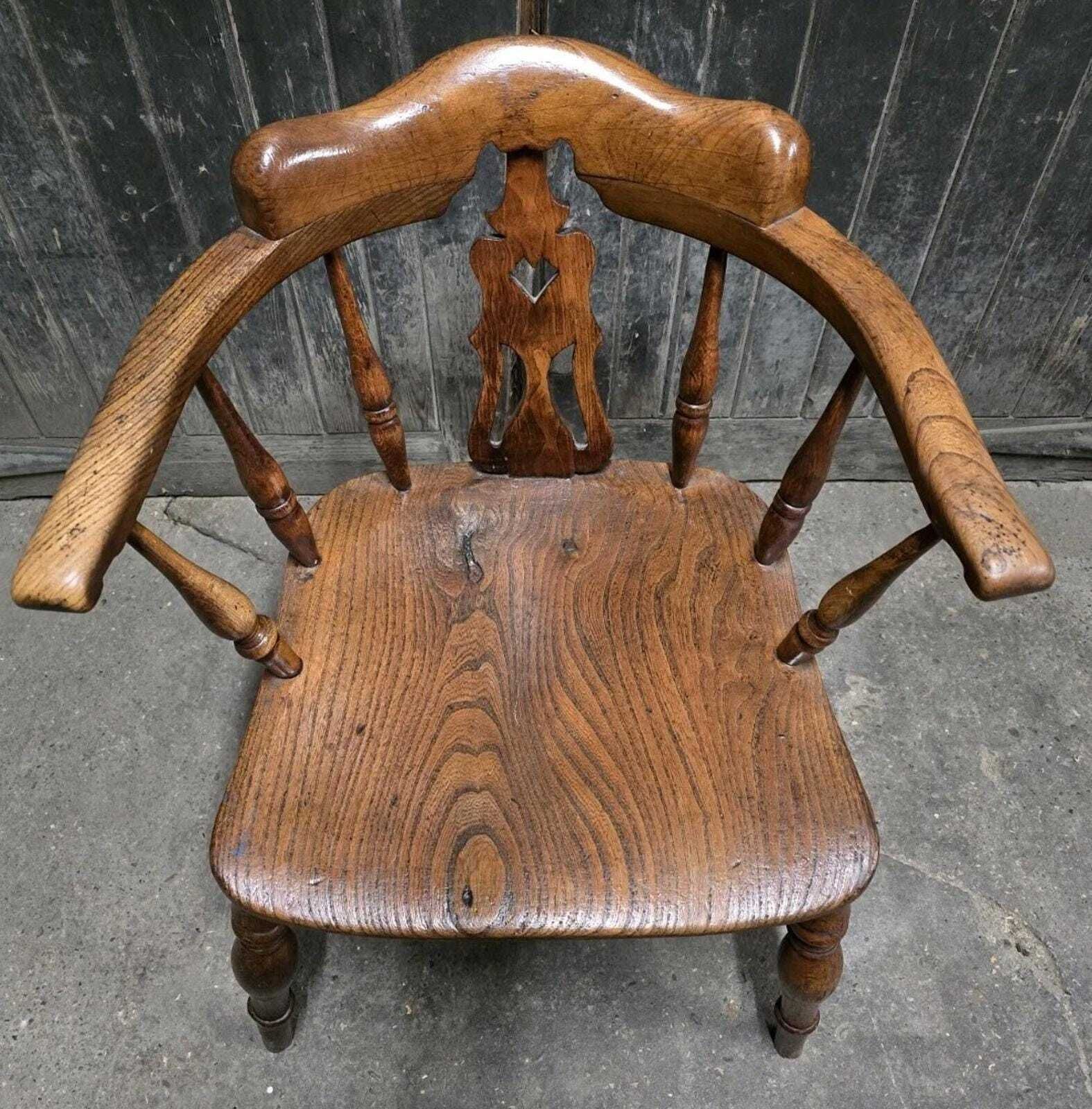 Antique 19th Century Victorian Elm Bow Chair Armchair photo furniture