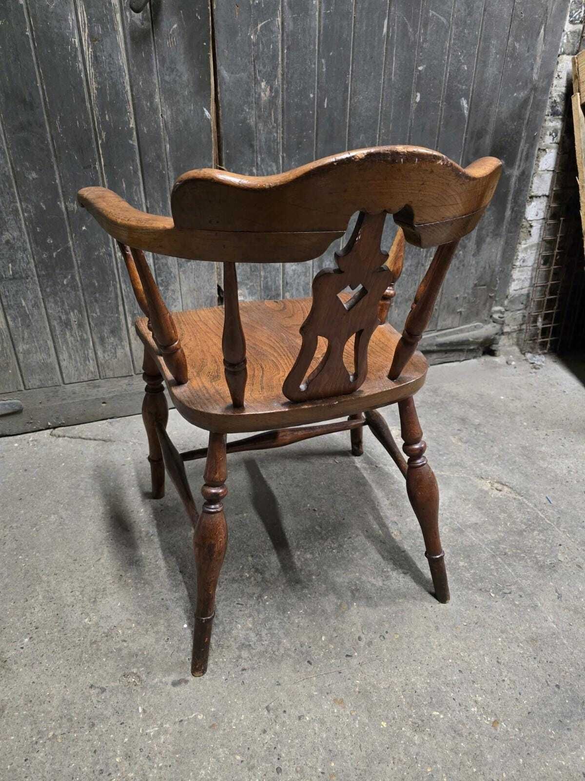 Antique 19th Century Victorian Elm Bow Chair Armchair photo vintage
