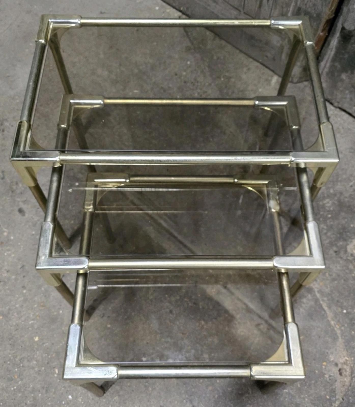 Italian Retro Vintage Mid Century Brass Nest Of Tables photo vinterior