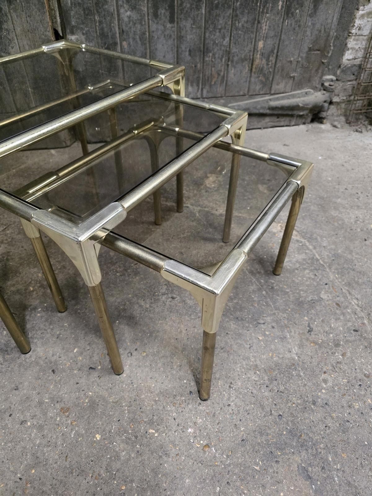 photo furniture Italian Retro Vintage Mid Century Brass Nest Of Tables