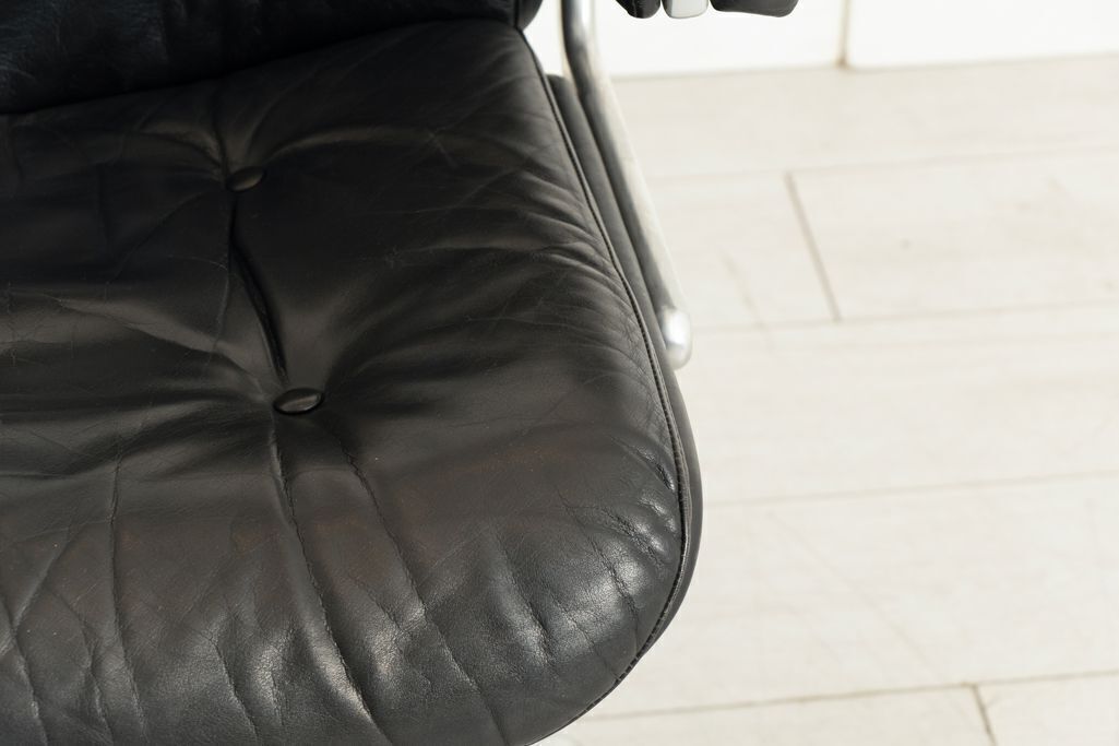 Pasal Office Chair In Black Leather With Plywood Shell & Aluminium Base By Karl Dittert For Giroflex C.1975 photo vinterior