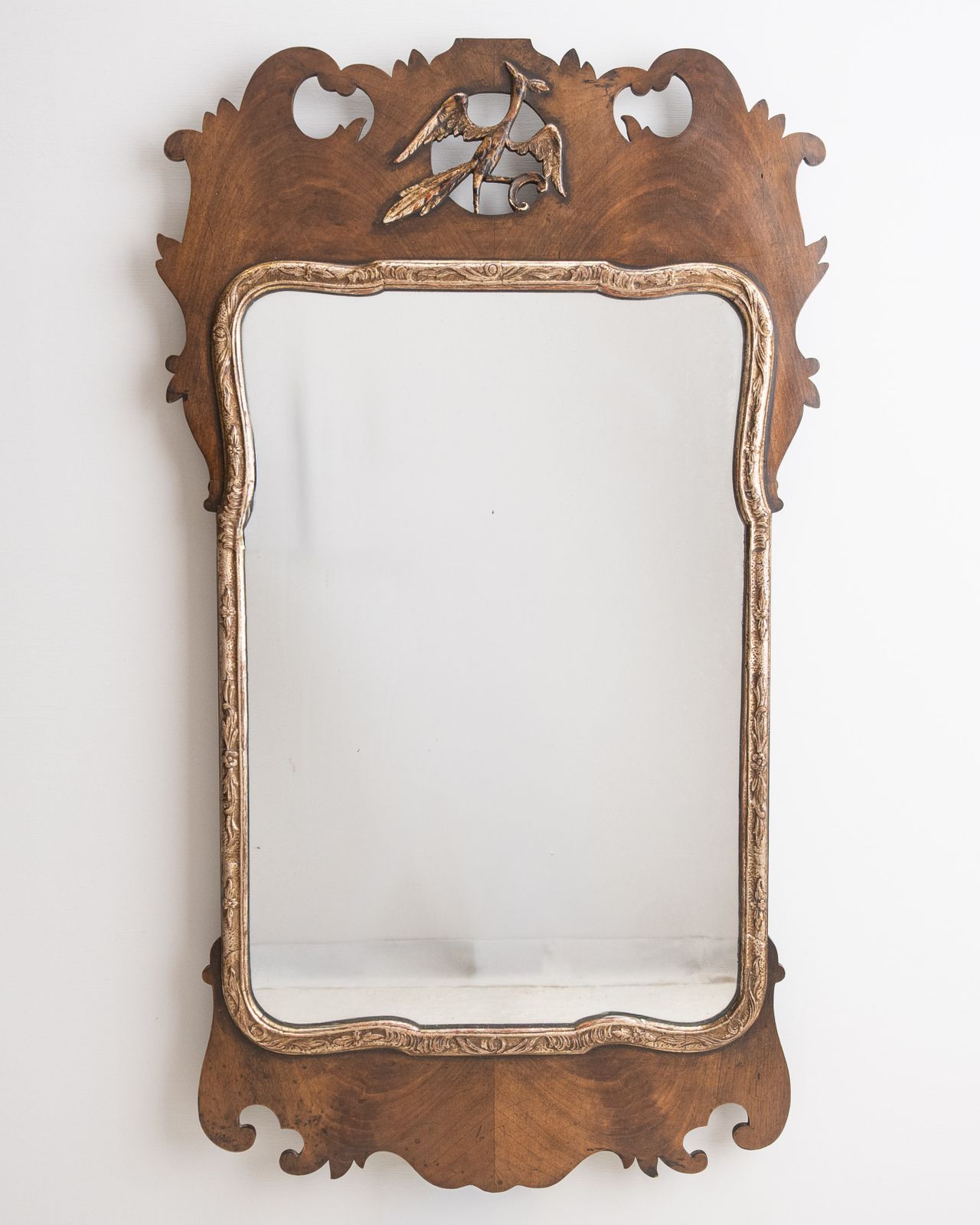 George II Style Parcel Gilt Walnut Hoho Bird Fretwork Pier Mirror, Edwardian C.1910–1920