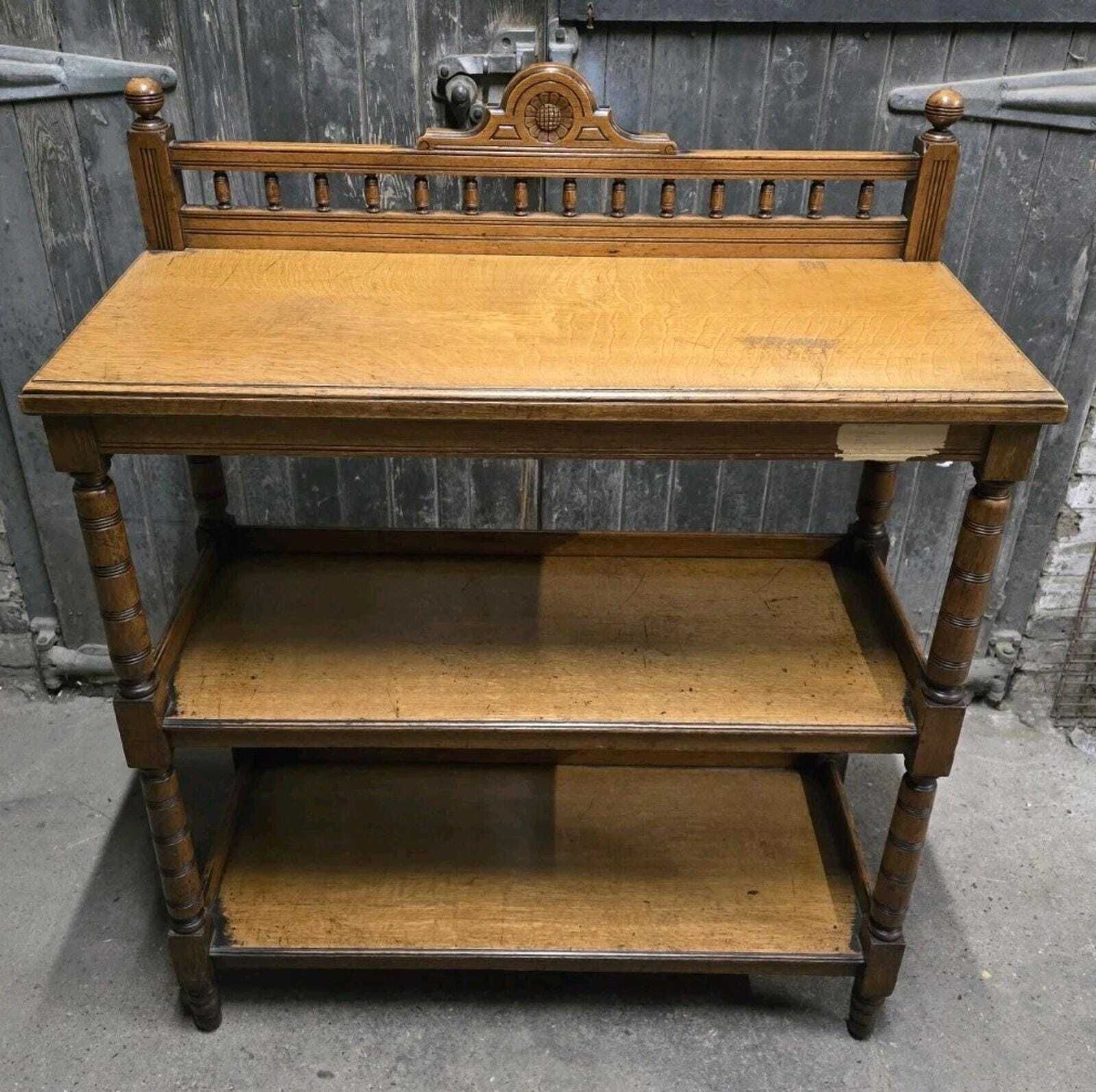 Antique 19th Century Victorian Oak Three Tier Buffet Whatnot Shelving Unit photo furniture