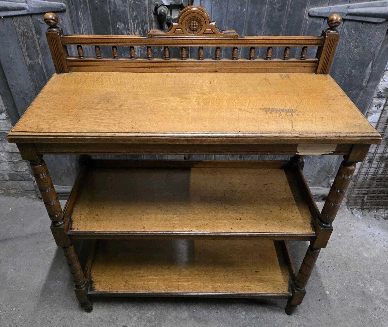Antique 19th Century Victorian Oak Three Tier Buffet Whatnot Shelving Unit photo for sale
