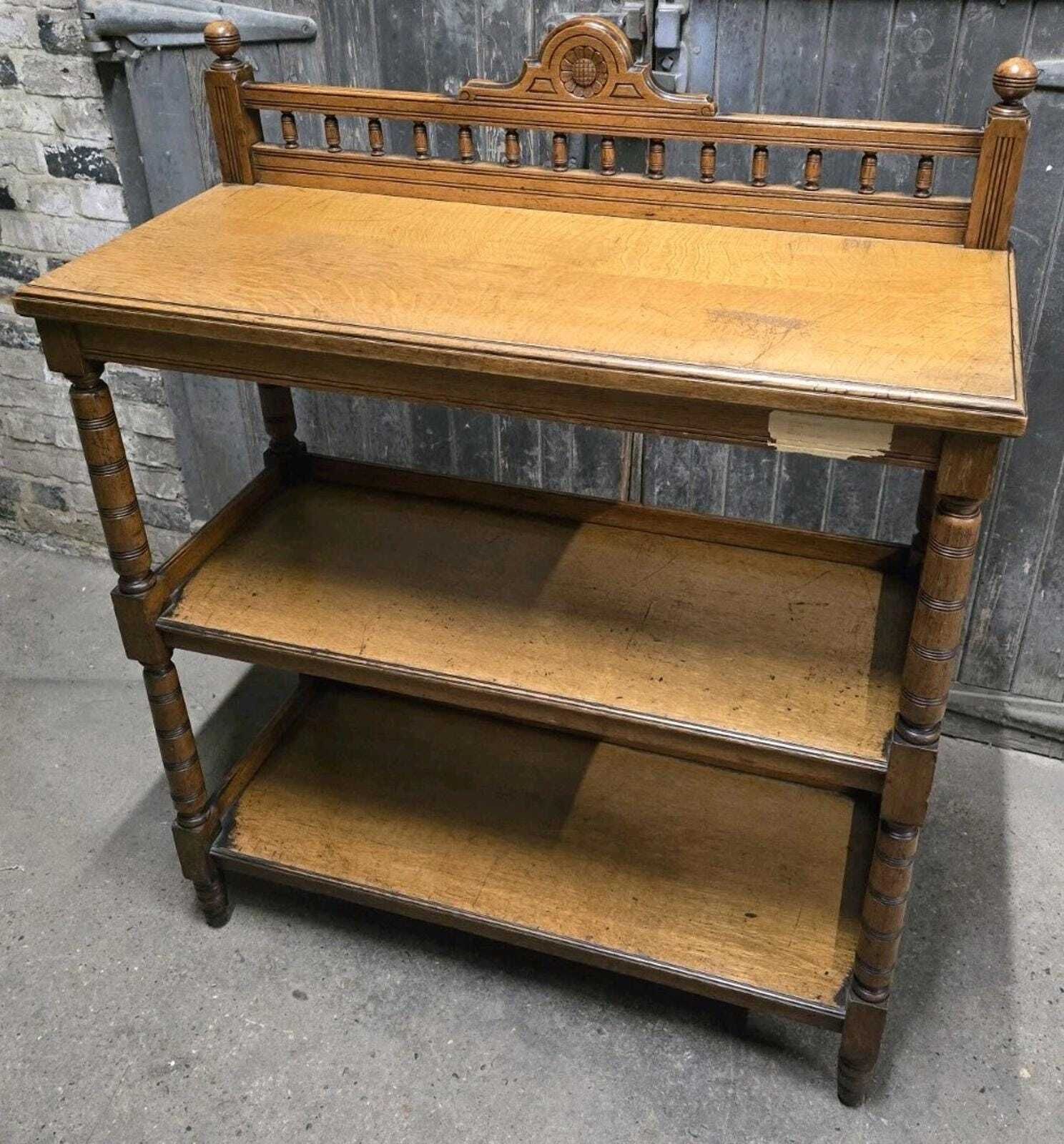 Antique 19th Century Victorian Oak Three Tier Buffet Whatnot Shelving Unit photo 699.0
