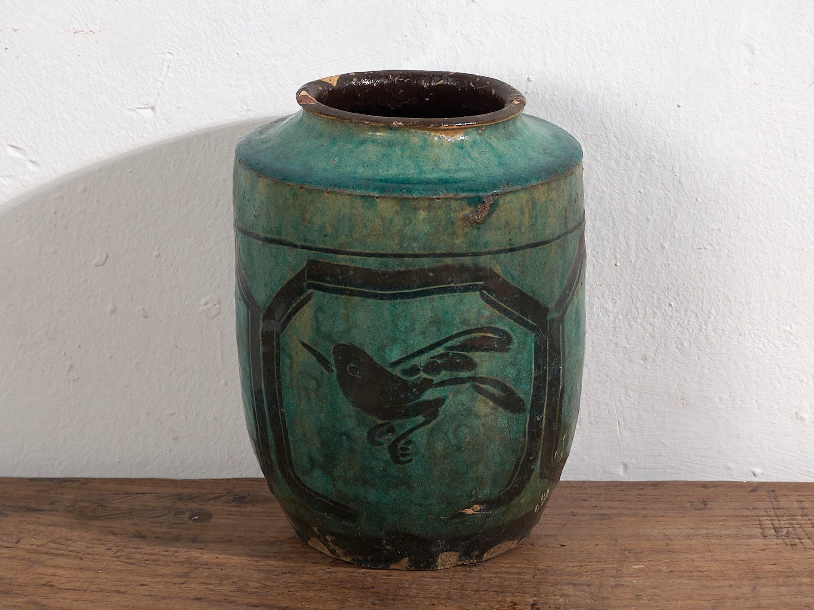 Antique Emerald Green Enameled Vase (C.1820) #26 photo Home Decor