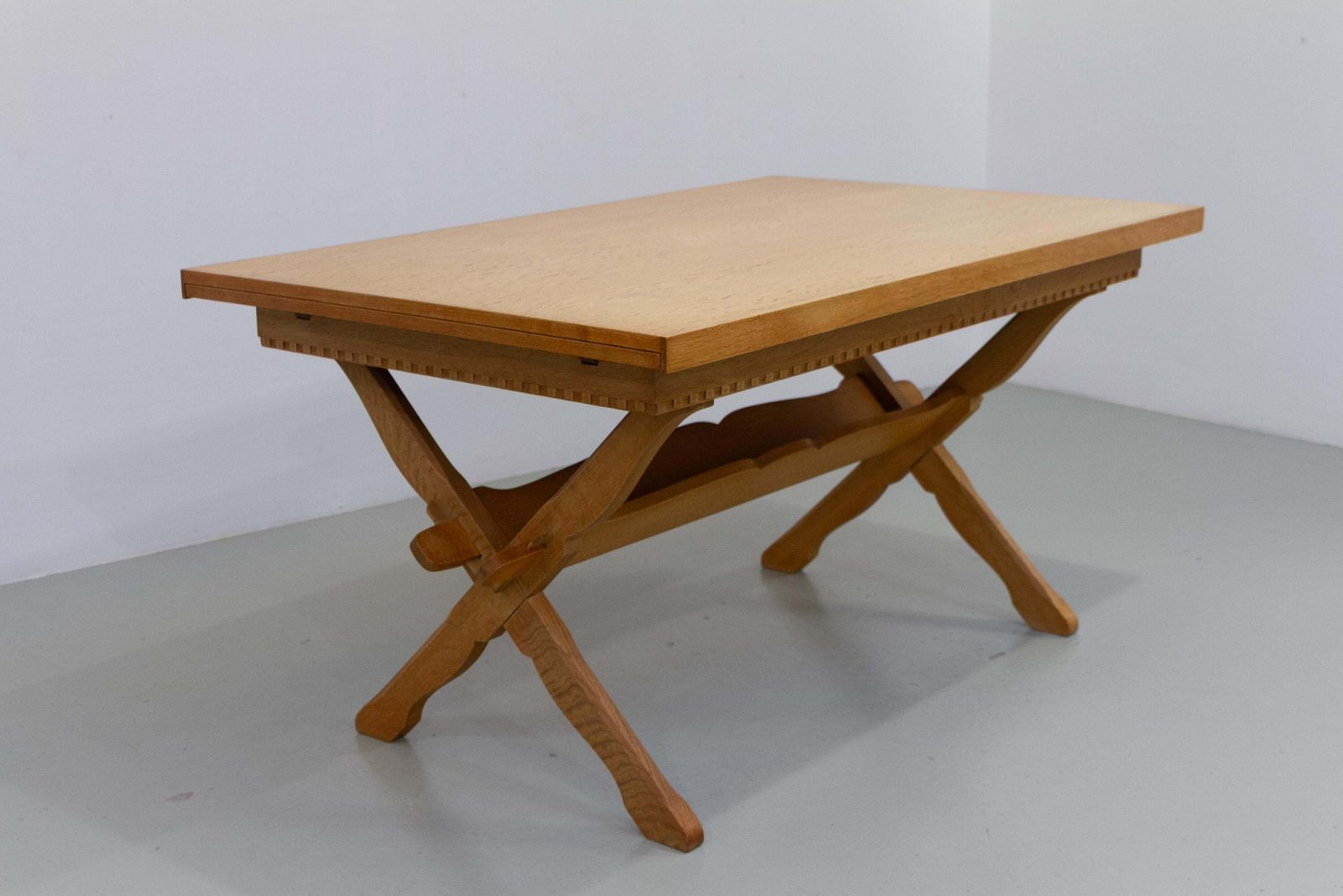 Danish Brutalist Oak Extendable Dining Table Attr. To Henning Kjærnulf 1960s photo Furniture