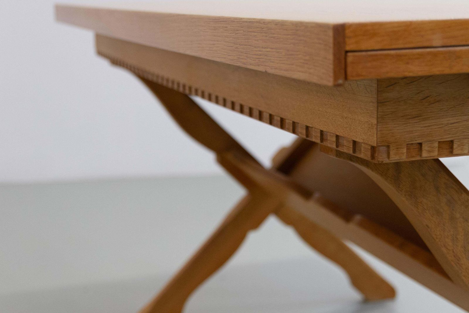 photo furniture Danish Brutalist Oak Extendable Dining Table Attr. To Henning Kjærnulf 1960s