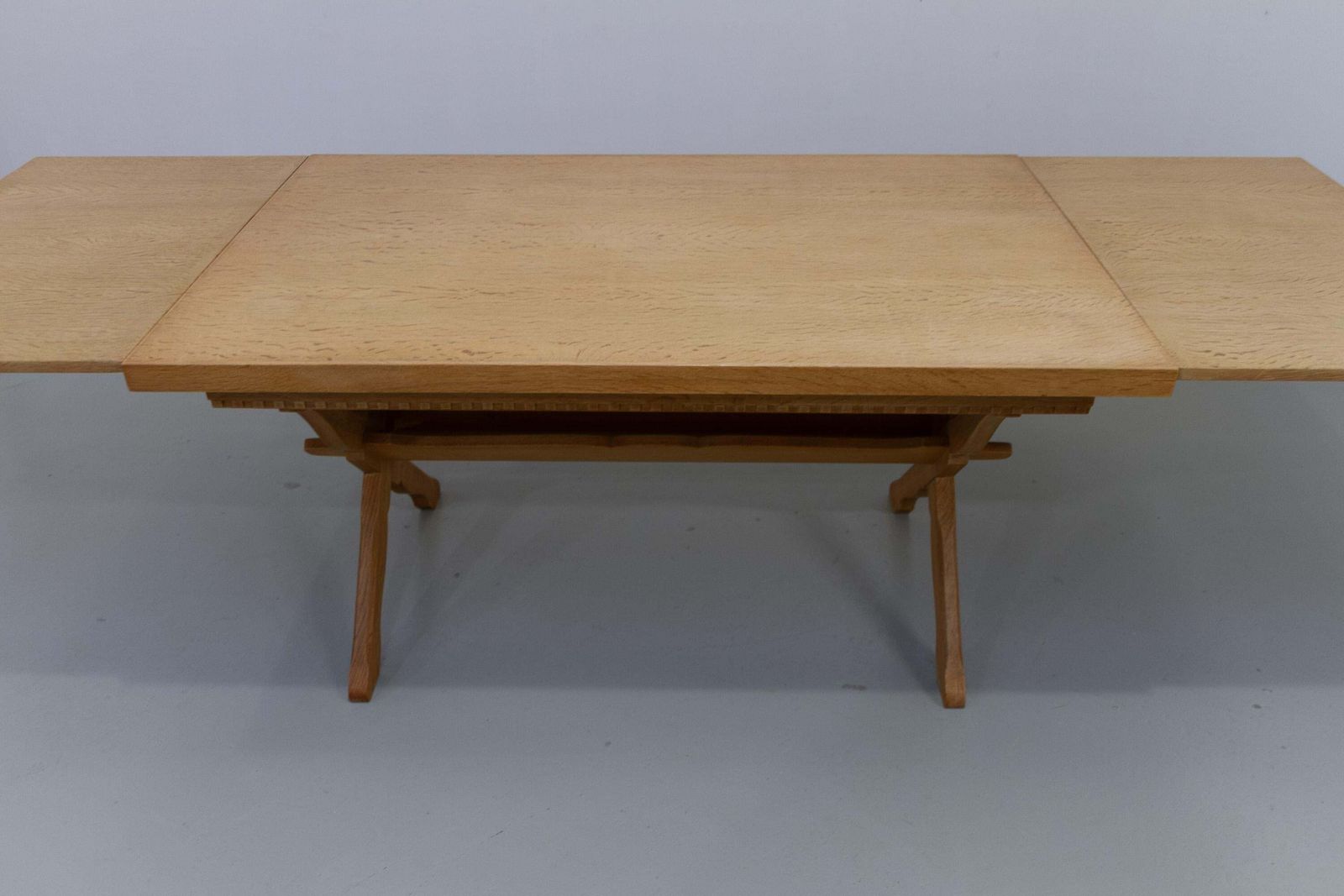 Furniture Danish Brutalist Oak Extendable Dining Table Attr. To Henning Kjærnulf 1960s photo