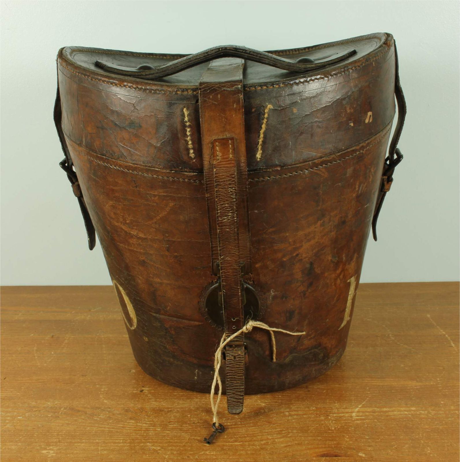 Home Decor Antique Double Hat Case. Jw Allen Miitary Leather Multi Top Hat Box. photo