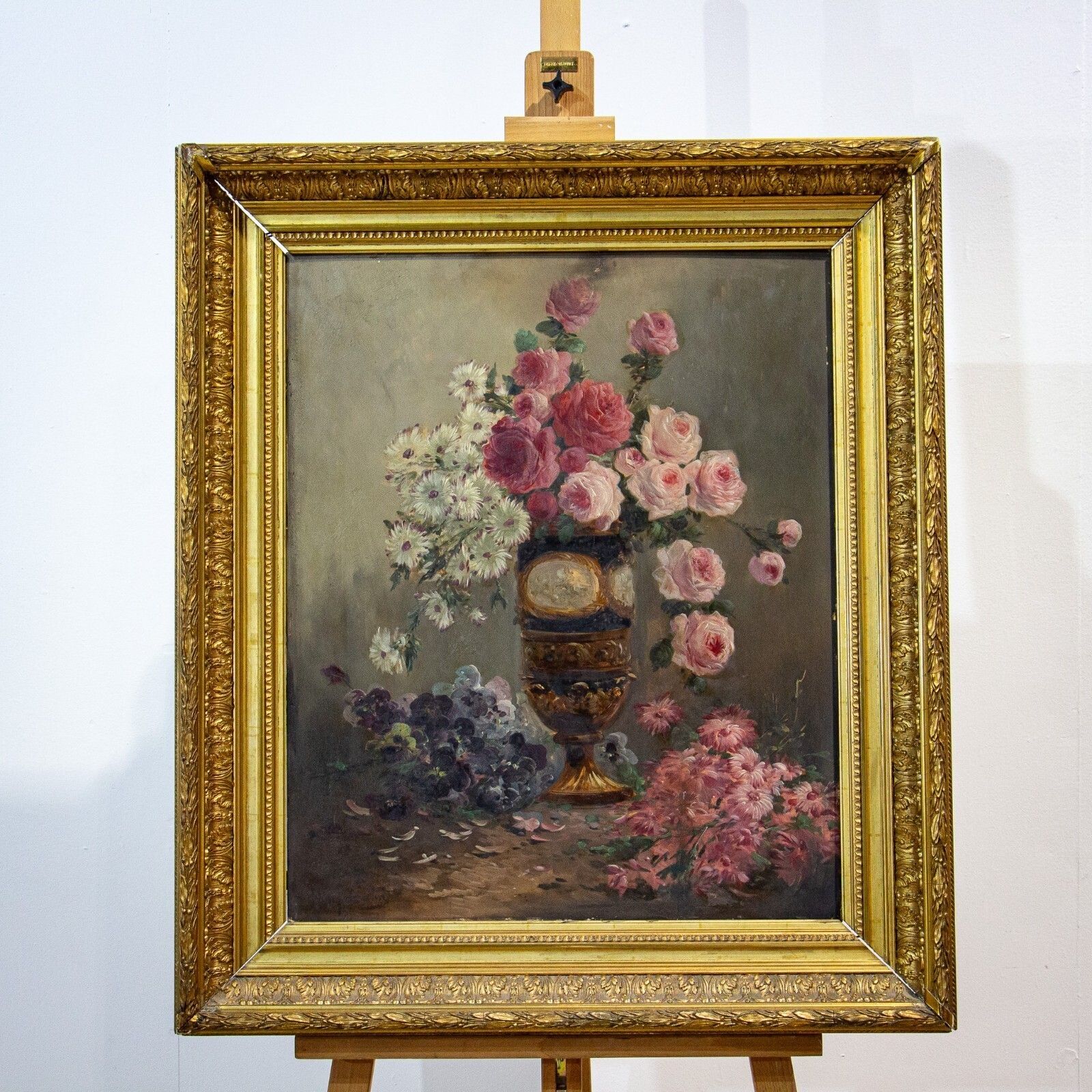 Pair Of Henry Schouten Flower Oil Paintings On Oak Board photo furniture